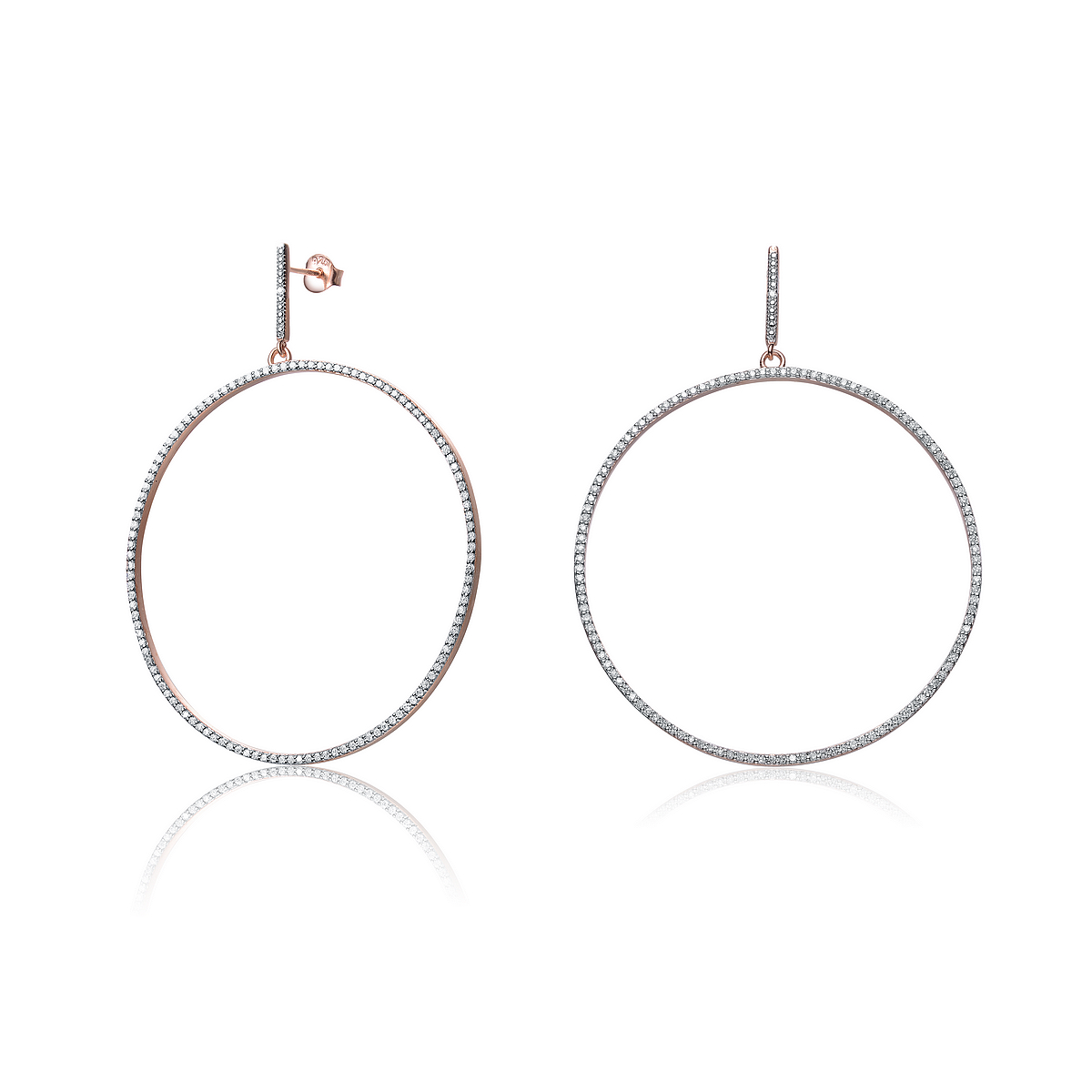 Cubic Zirconia (.925) Sterling Silver Rose Plated Large Outlined Circle Drop Earrings