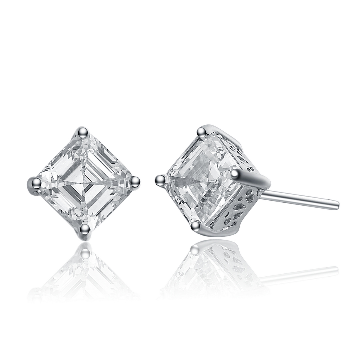 Cubic Zirconia (.925) Sterling Silver Square Stud Earrings