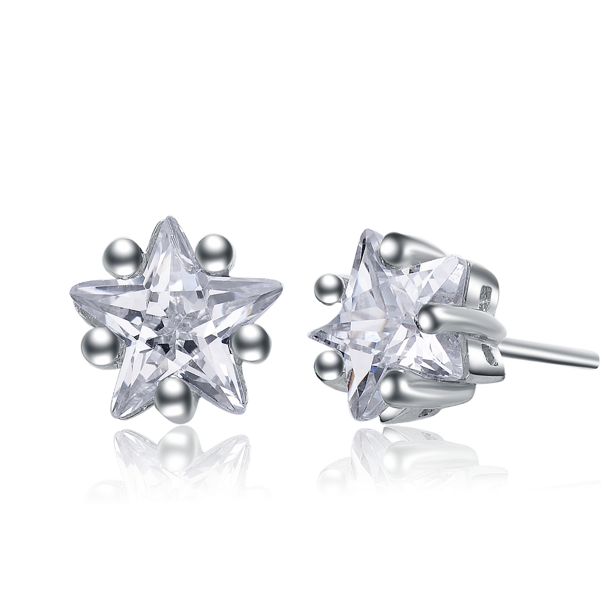 Cubic Zirconia (.925) Sterling Silver Star Stud Earrings