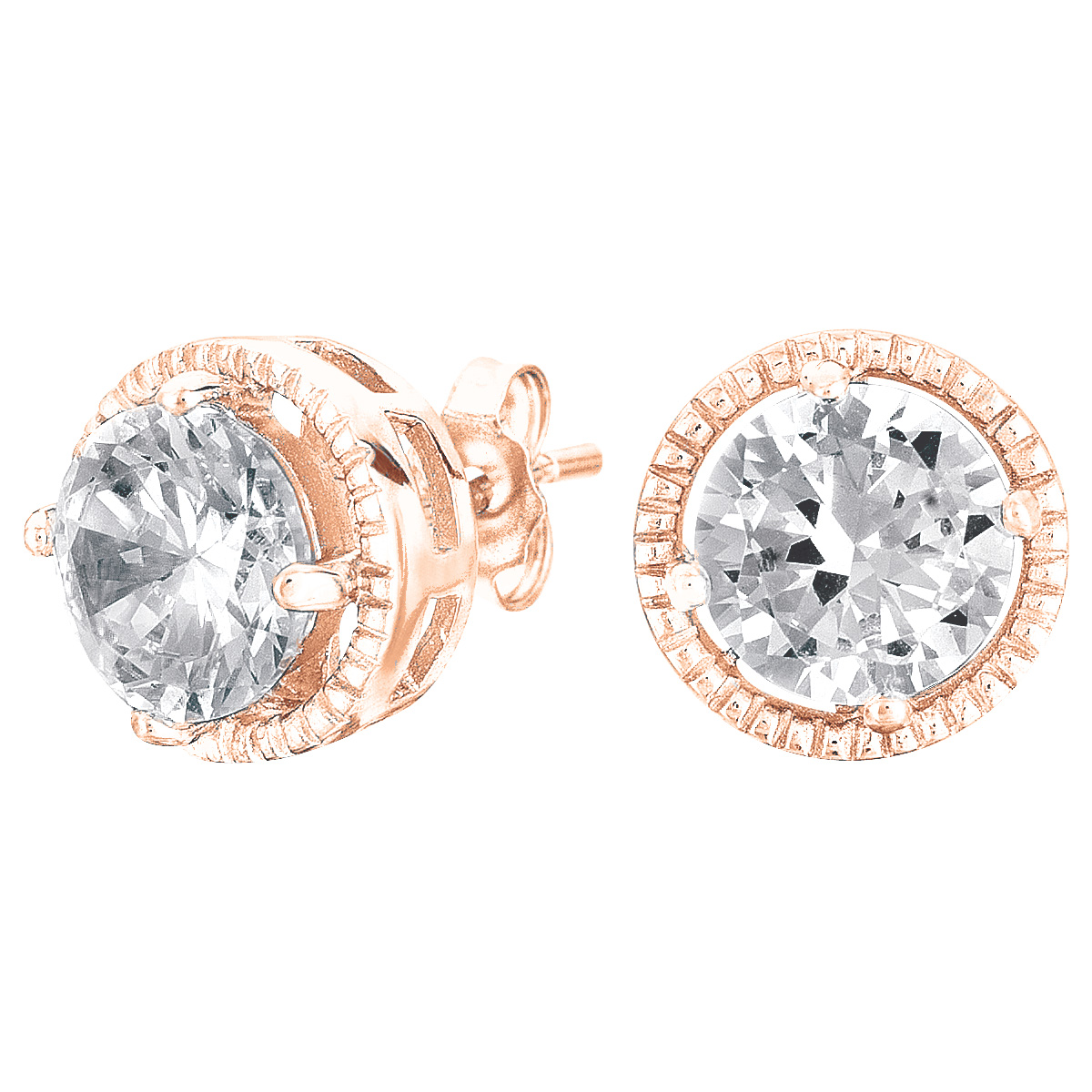 Cubic Zirconia (.925) Sterling Silver Sterling Silver Rose Plated Round Button Earrings