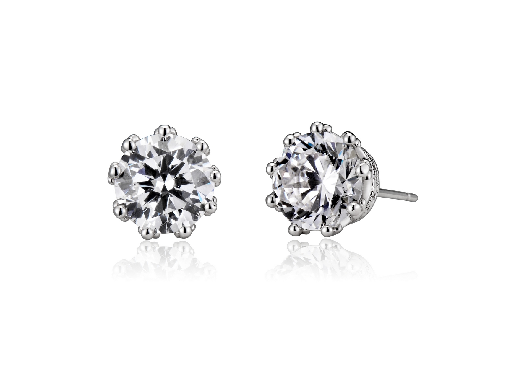 Cubic Zirconia (.925) Sterling Silver  Round Classic Stud Style Earrings