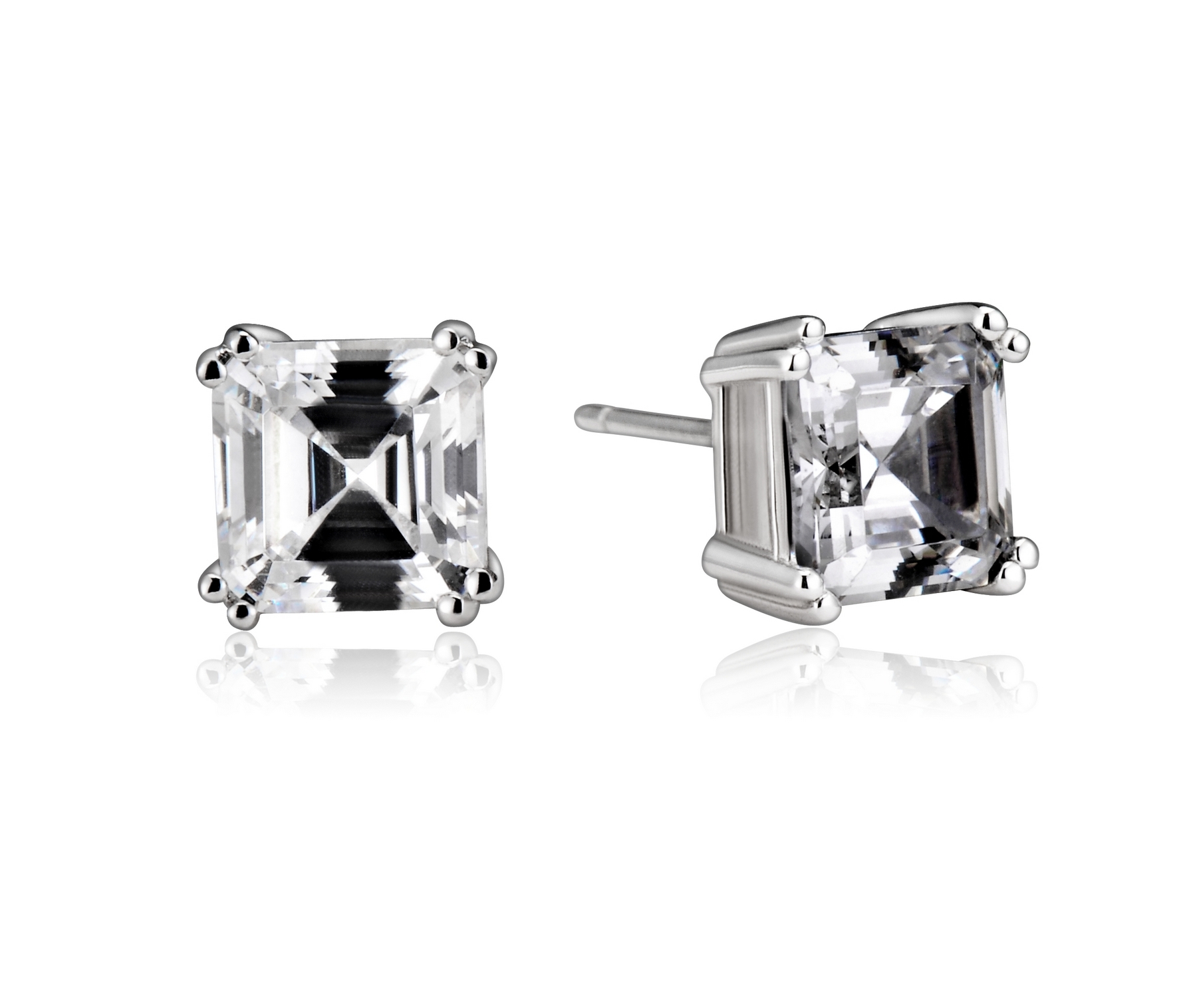 Cubic Zirconia (.925) Sterling Silver Assher Cut Square Stud Earrings