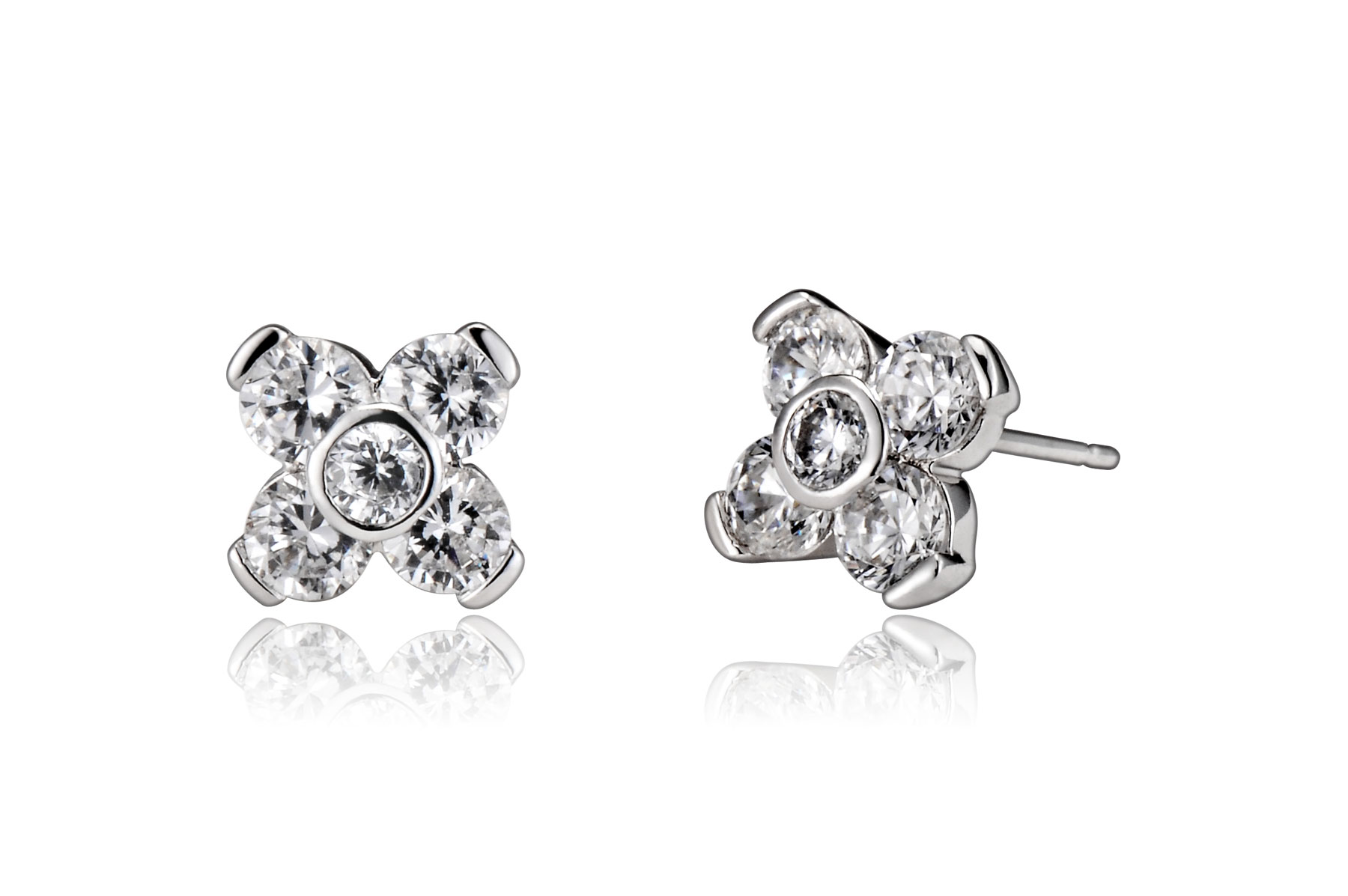 Cubic Zirconia (.925) Sterling Silver Flower Earrings