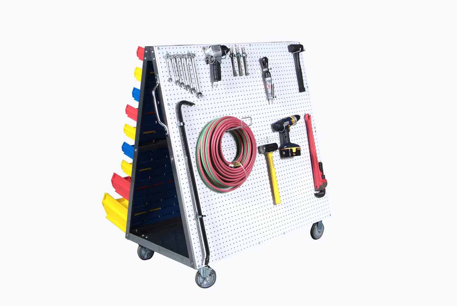 Triton Products LocBoard 48 In. L x 51-1/2In. H x 29-3/4 In. W Aluminum Frame Mobile Louvered Panel Cart with Louvered Panels for Hanging Bins