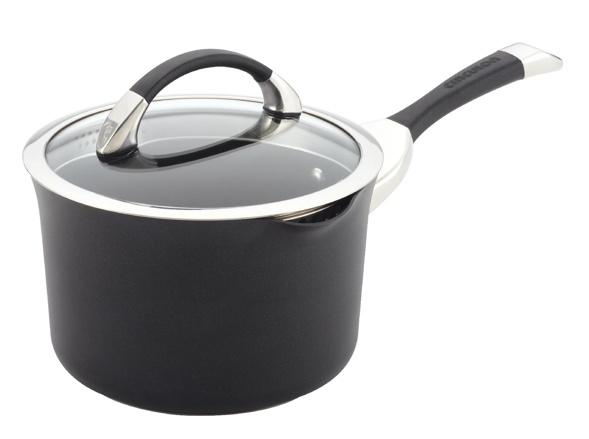 Circulon Symmetry  3.5-Quart Covered Straining Saucepan  Black