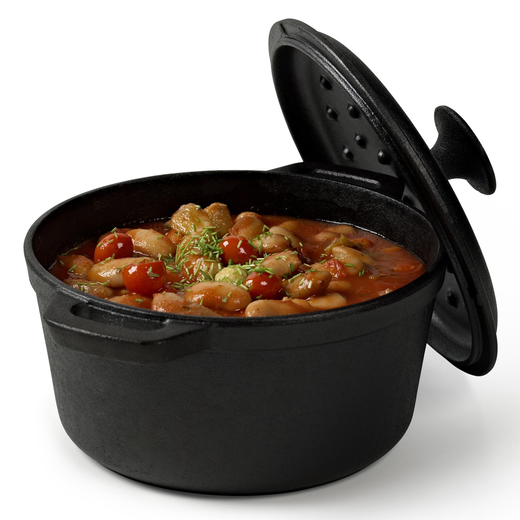 Basic Essentials Cast Iron Bean Pot & Lid Black