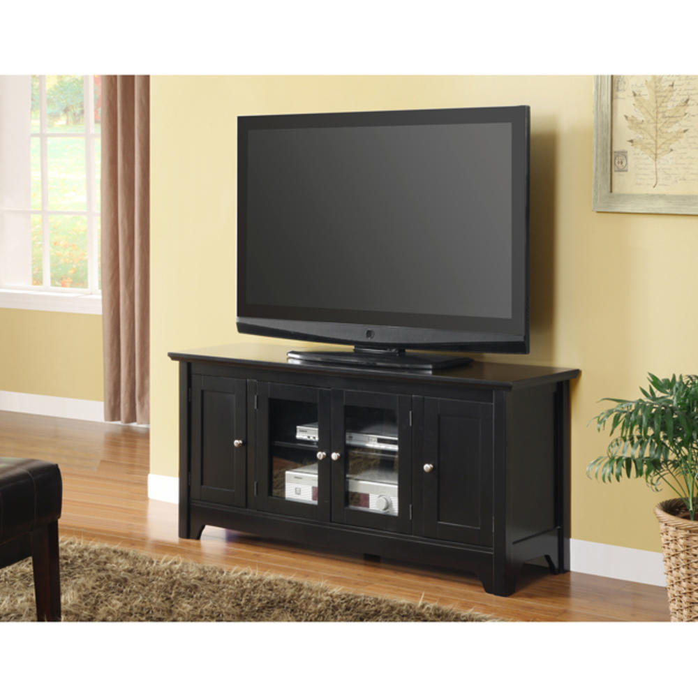 52 in. Black Wood TV Stand with Four Doors