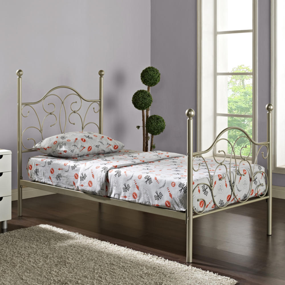 Metal Twin Pewter Canopy Bed with Curtains