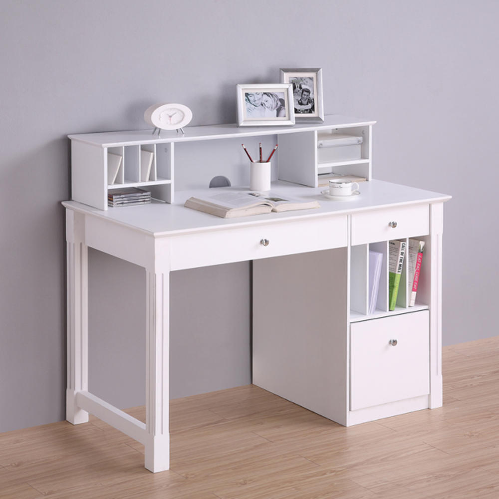 Deluxe White Wood Computer Desk with Hutch