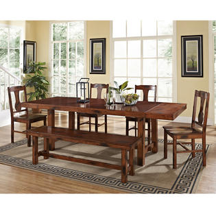WalkerEdison Solid Wood 6-Piece Dark Oak Dining Set - Furniture