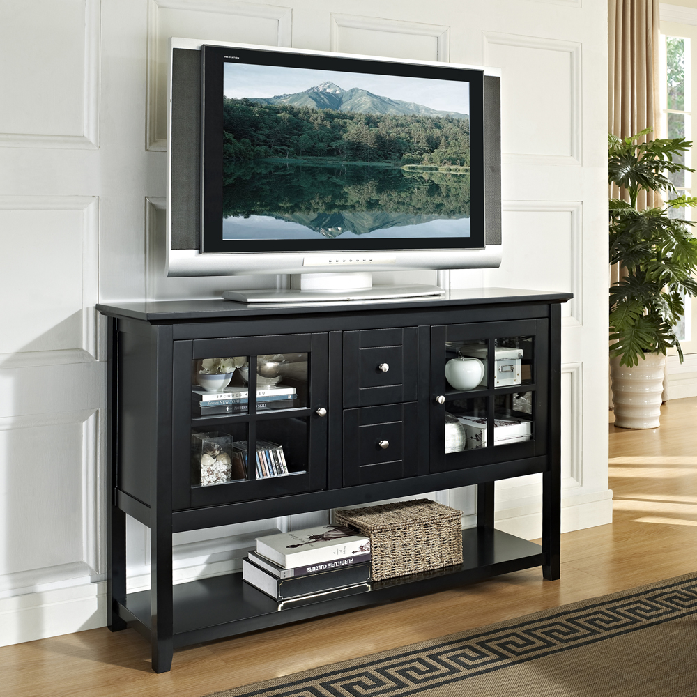 52 in. Blac Wood Console Table TV Stand