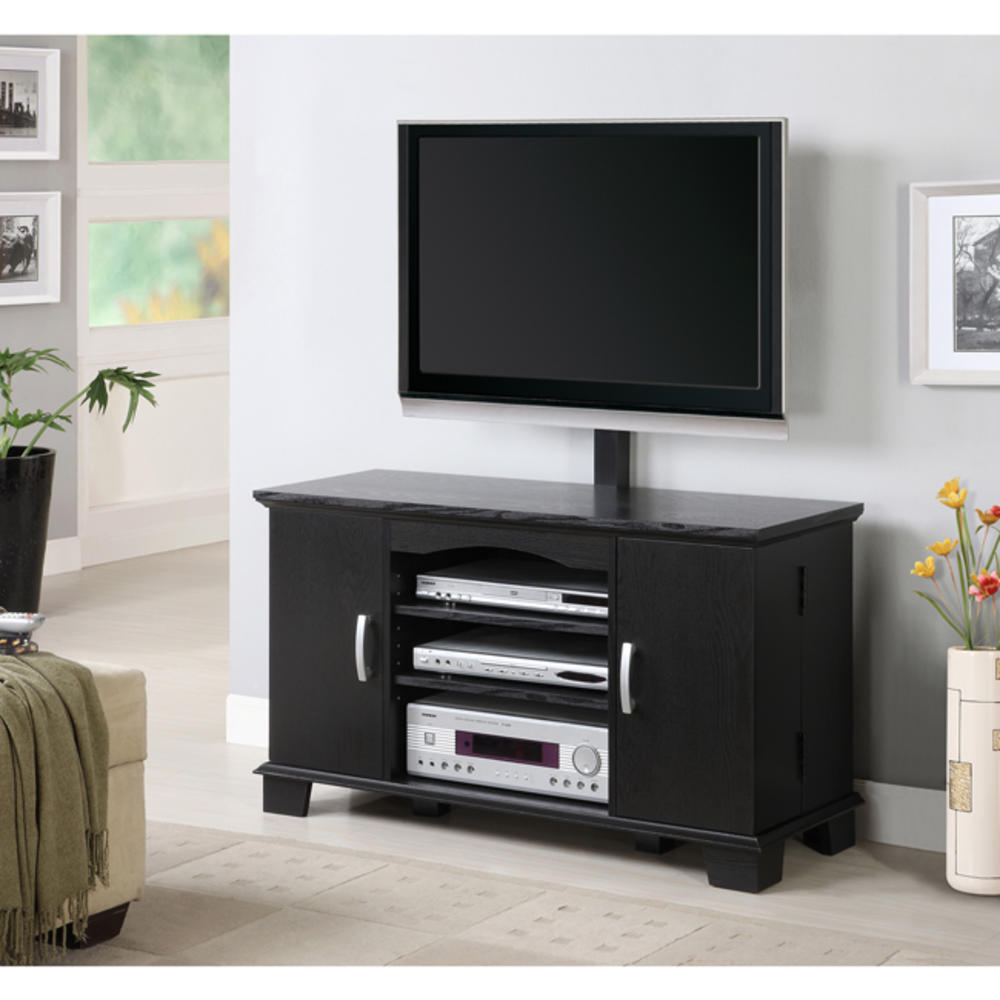 42 in. Black Wood TV Stand with Mount and Storage