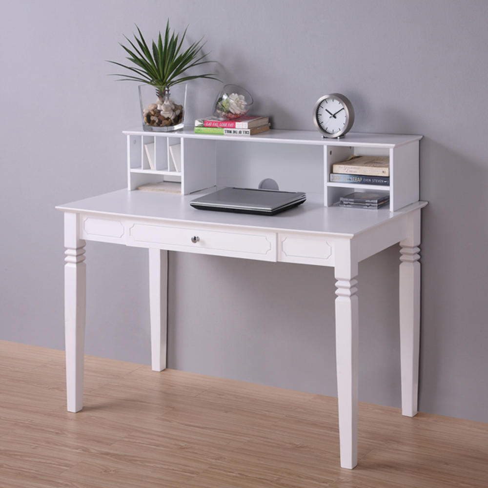 Elegant White Wood Desk with Hutch