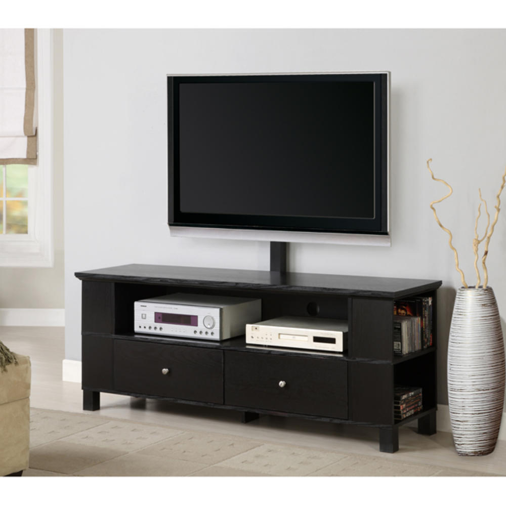 60 in. Black Wood TV Stand with Mount and Multi-Purpose Storage