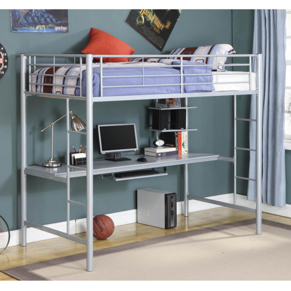 Metal Twin with Workstation Silver Bunk Bed
