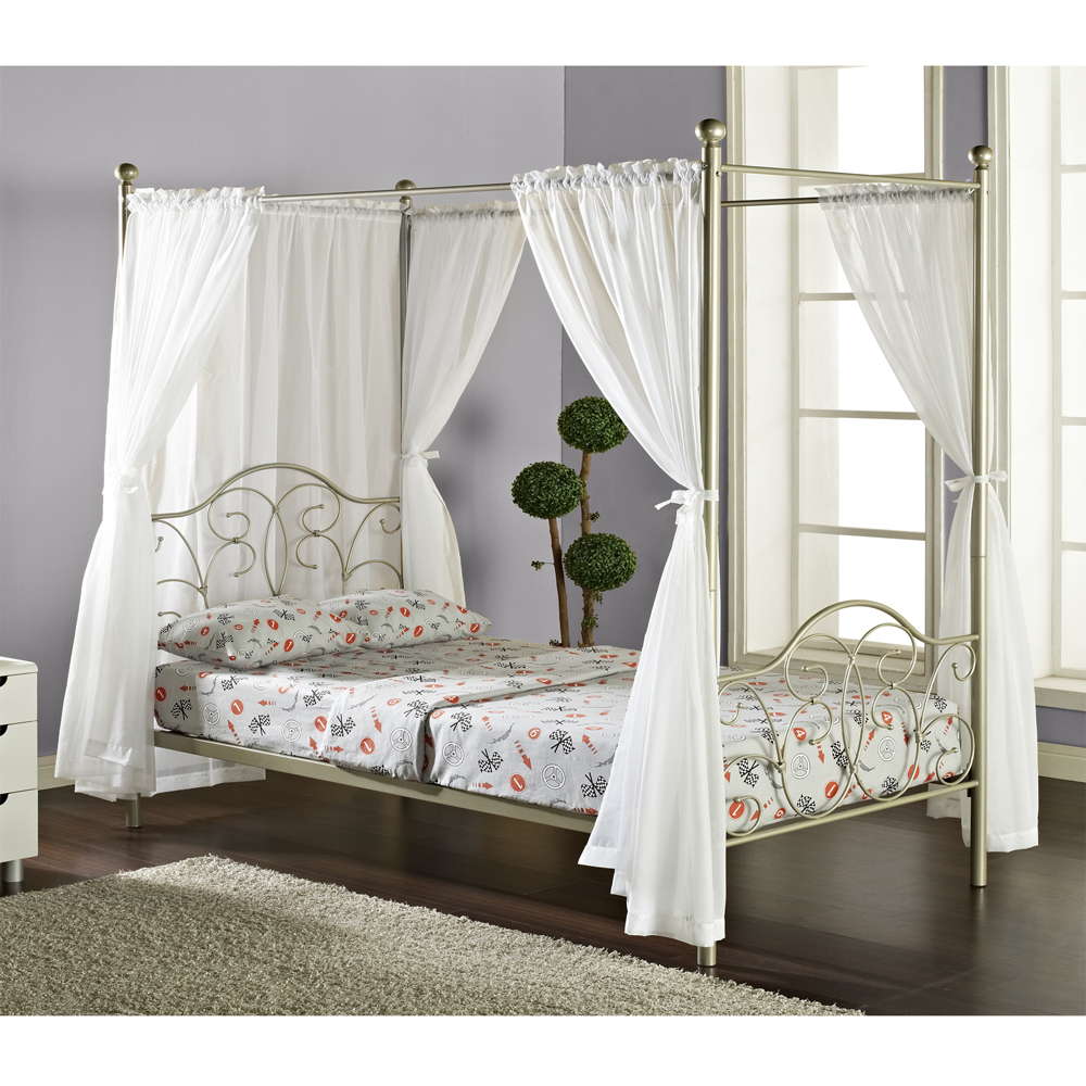 Metal Full Pewter Canopy Bed with Curtains