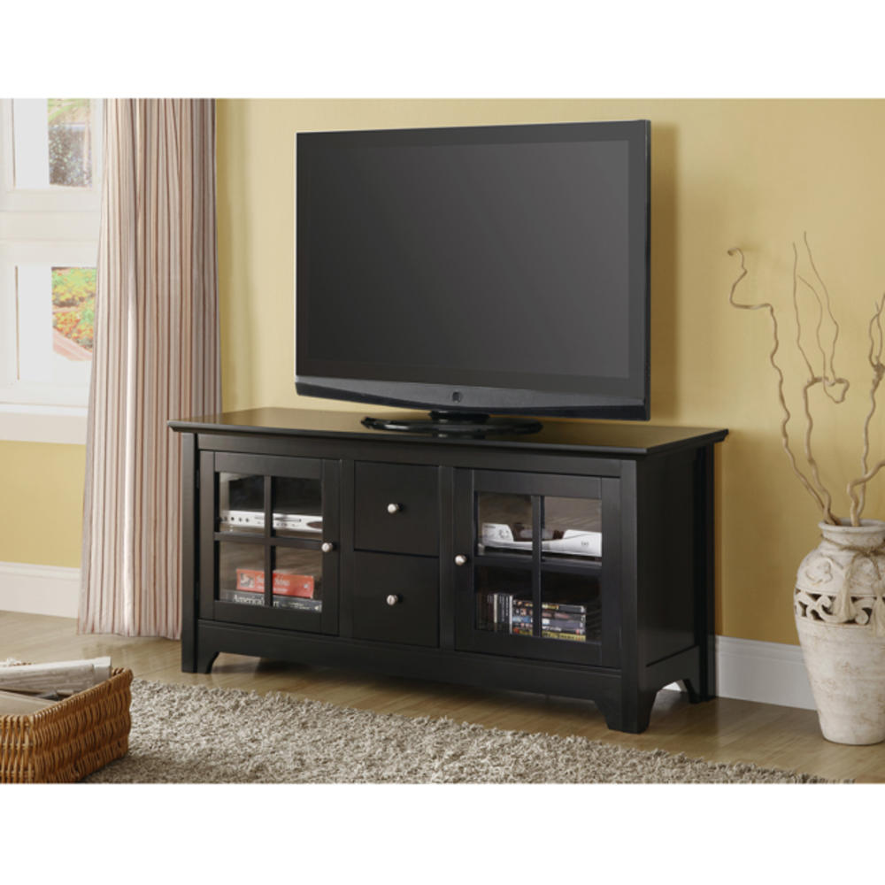 52 in. Black Wood TV Stand with Drawers