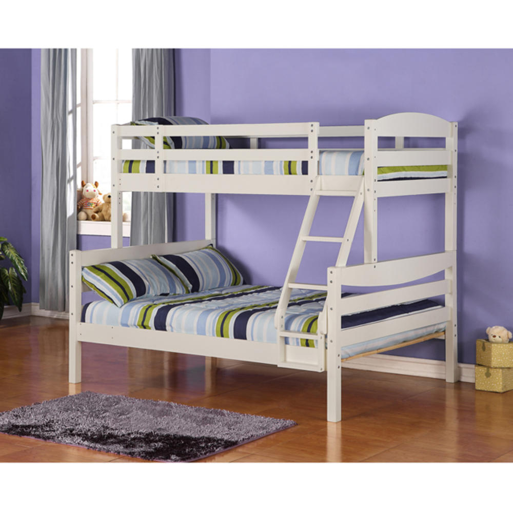 Solid Wood Twin Full White Bunk Bed