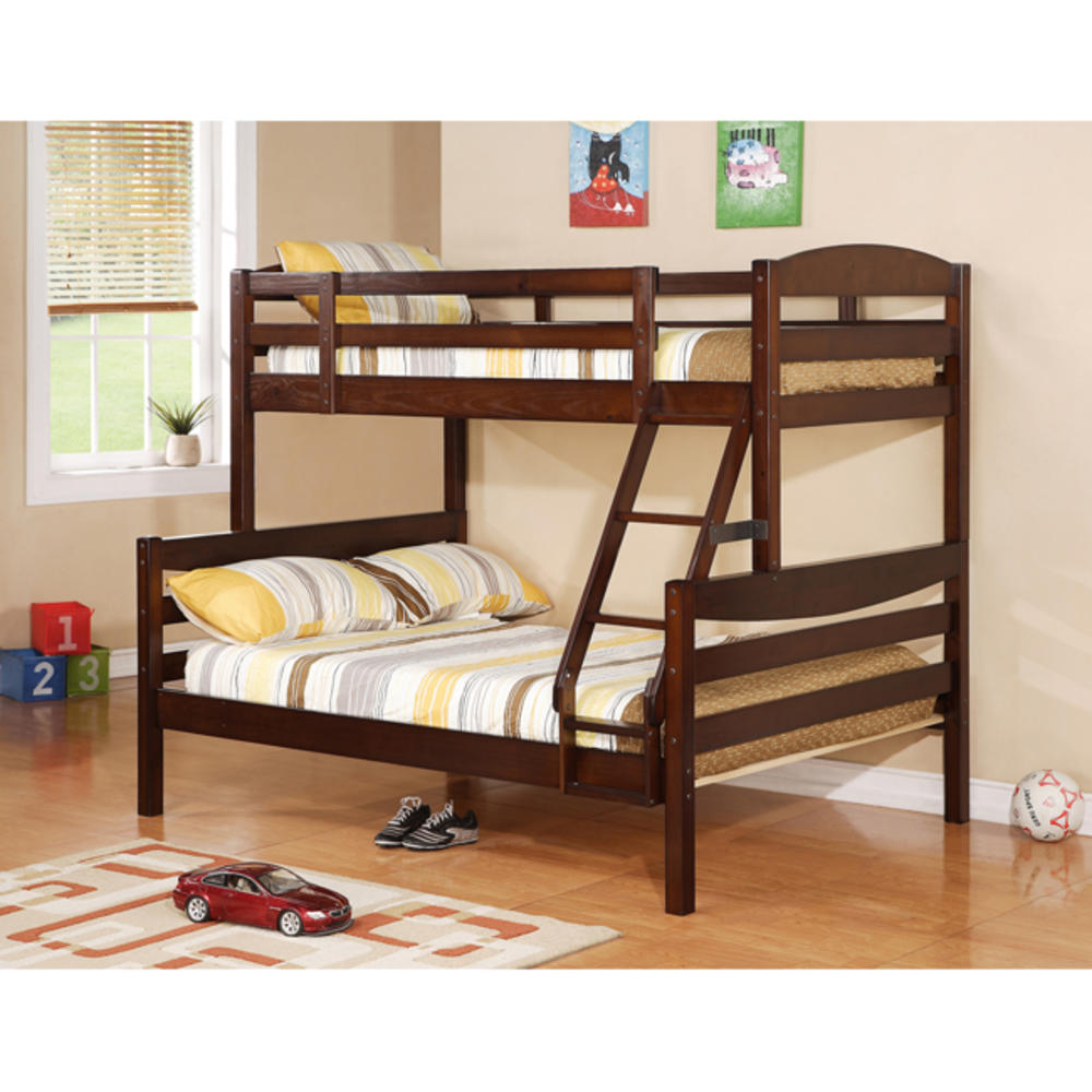 Solid Wood Twin Full Brown Bunk Bed