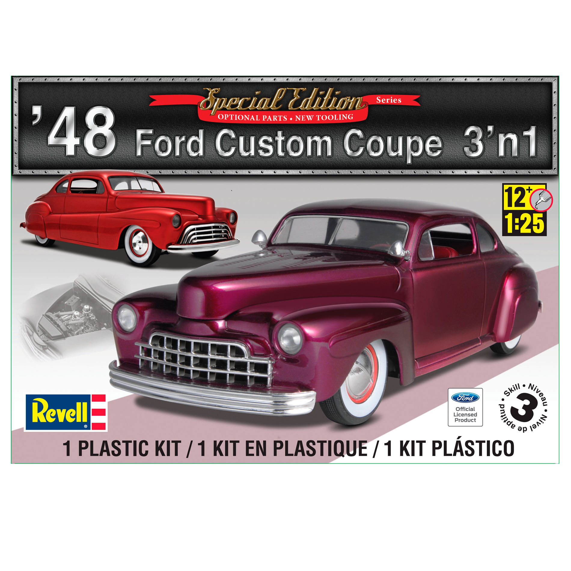1:25 Scale 1948 Ford Custom Coupe 3-in-1 Plastic Model Kit