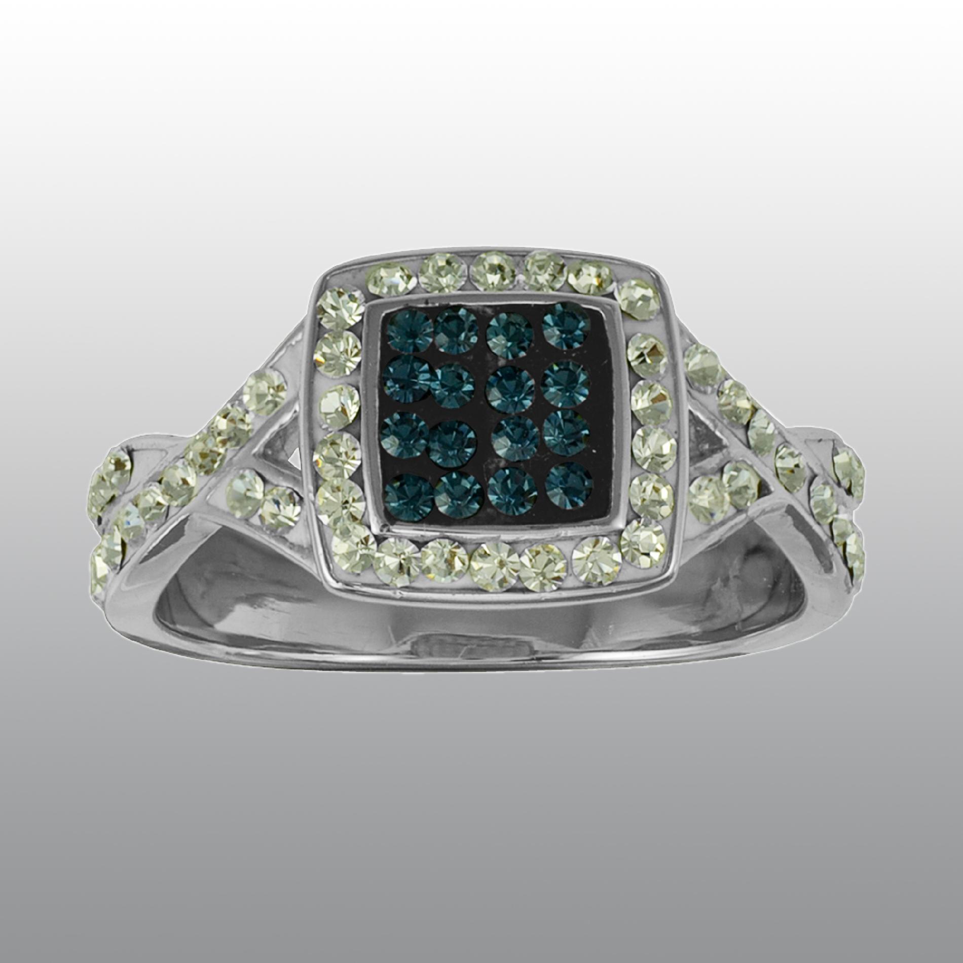 Sterling Silver Plated over Brass Pave Blue and White Crystal Frame Ring at Sears.com
