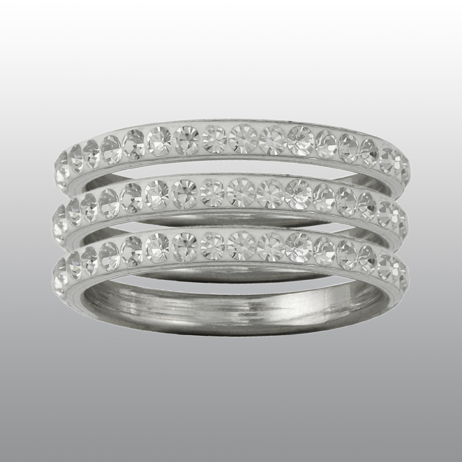 3 Piece Sterling Silver Plated over Brass Pave Crystal Eternity Ring - Size 7 Only