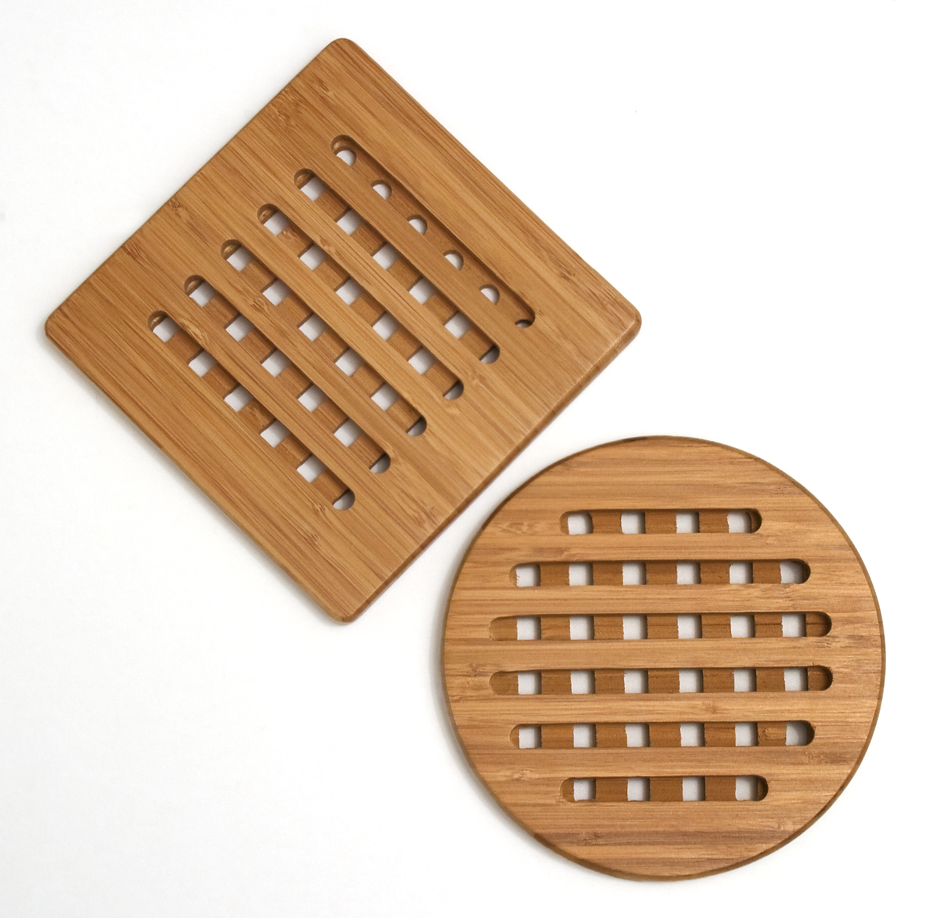 Bamboo S/2 Trivets- 1 round, 1 square
