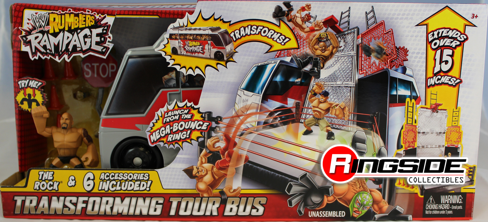 Transforming Tour Bus w/ The Rock - WWE Rumblers Rampage Toy Wrestling Action Figure Playset