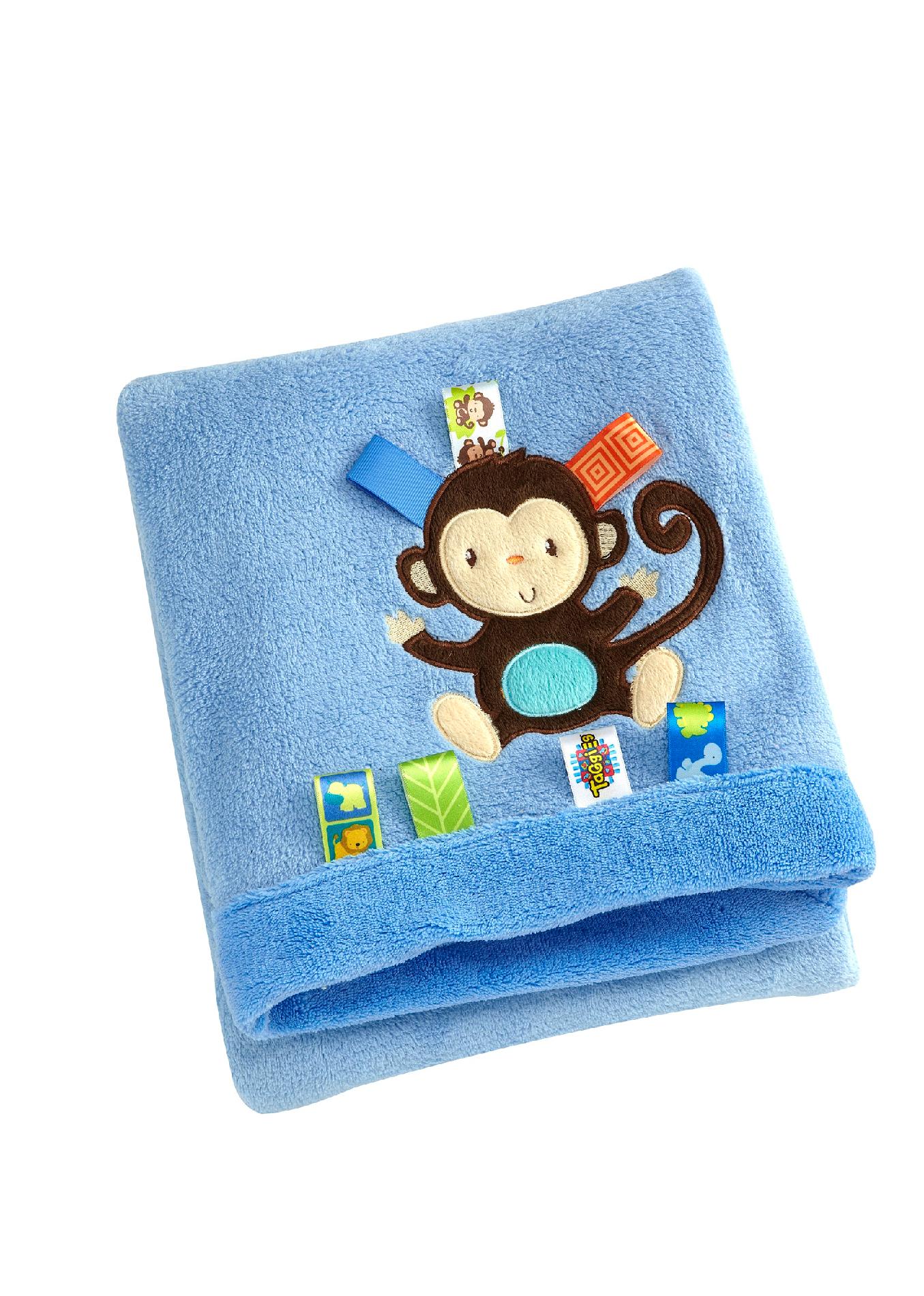 Taggies - Fun in the Jungle Appliqued Coral Fleece Blanket with Coral Border