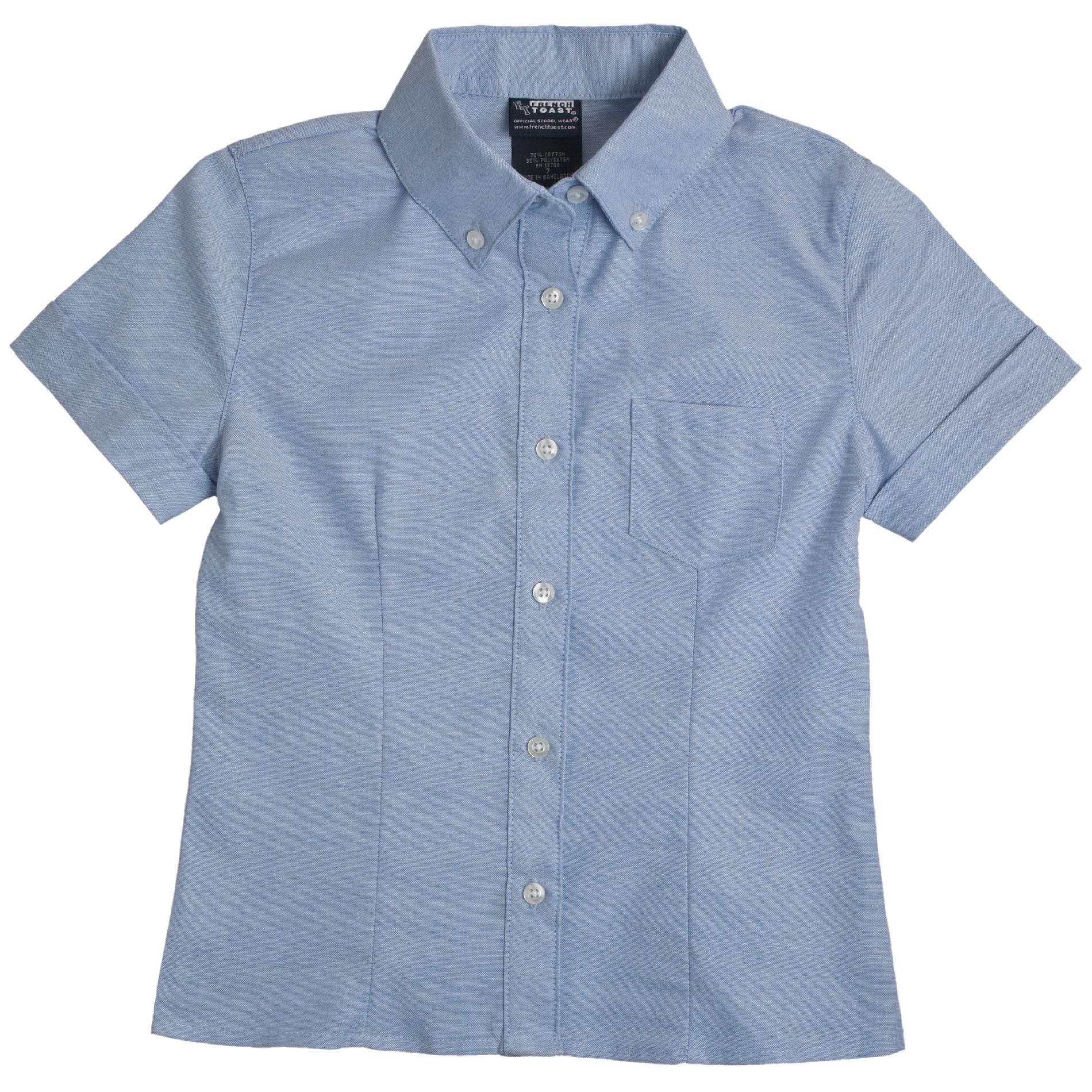 Girl&#39;s 4-6X Short Sleeve Oxford Blouse with Darts (Blue)