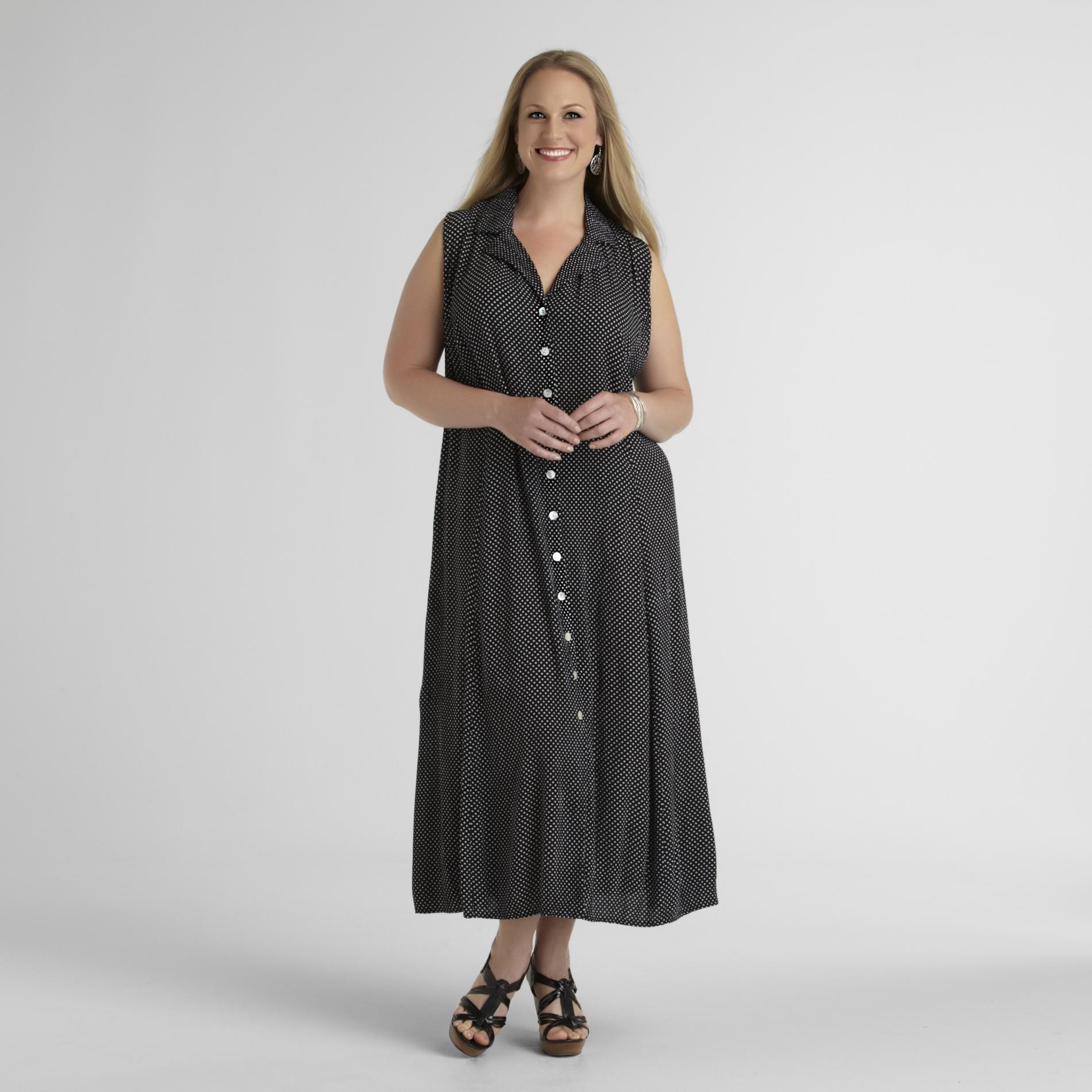 JBS Women's Plus Crepon Maxi Dress - Polka Dot Black/White 14;16;18;20;22;24