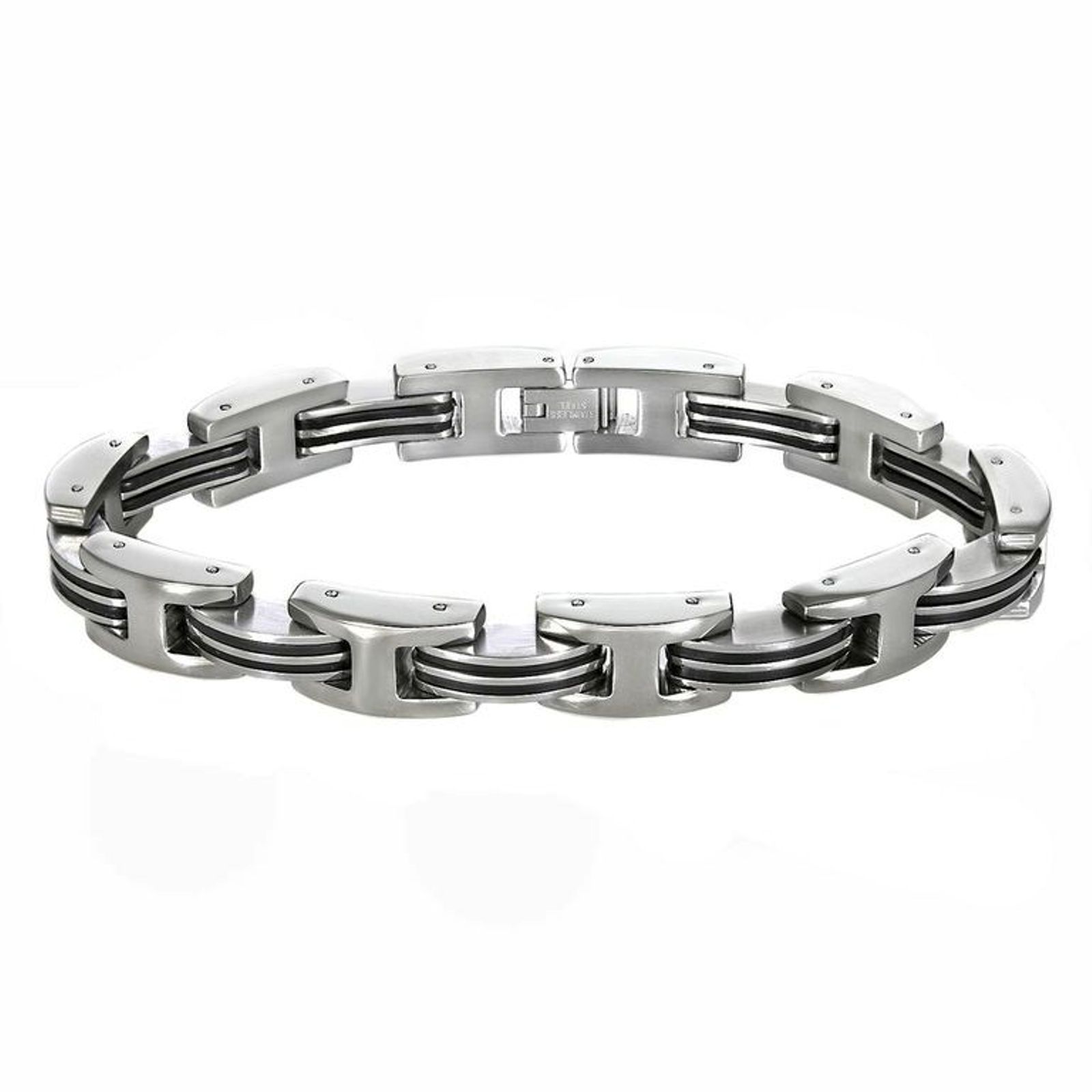 Stainless Steel Bracelet with Black Accent, Men's