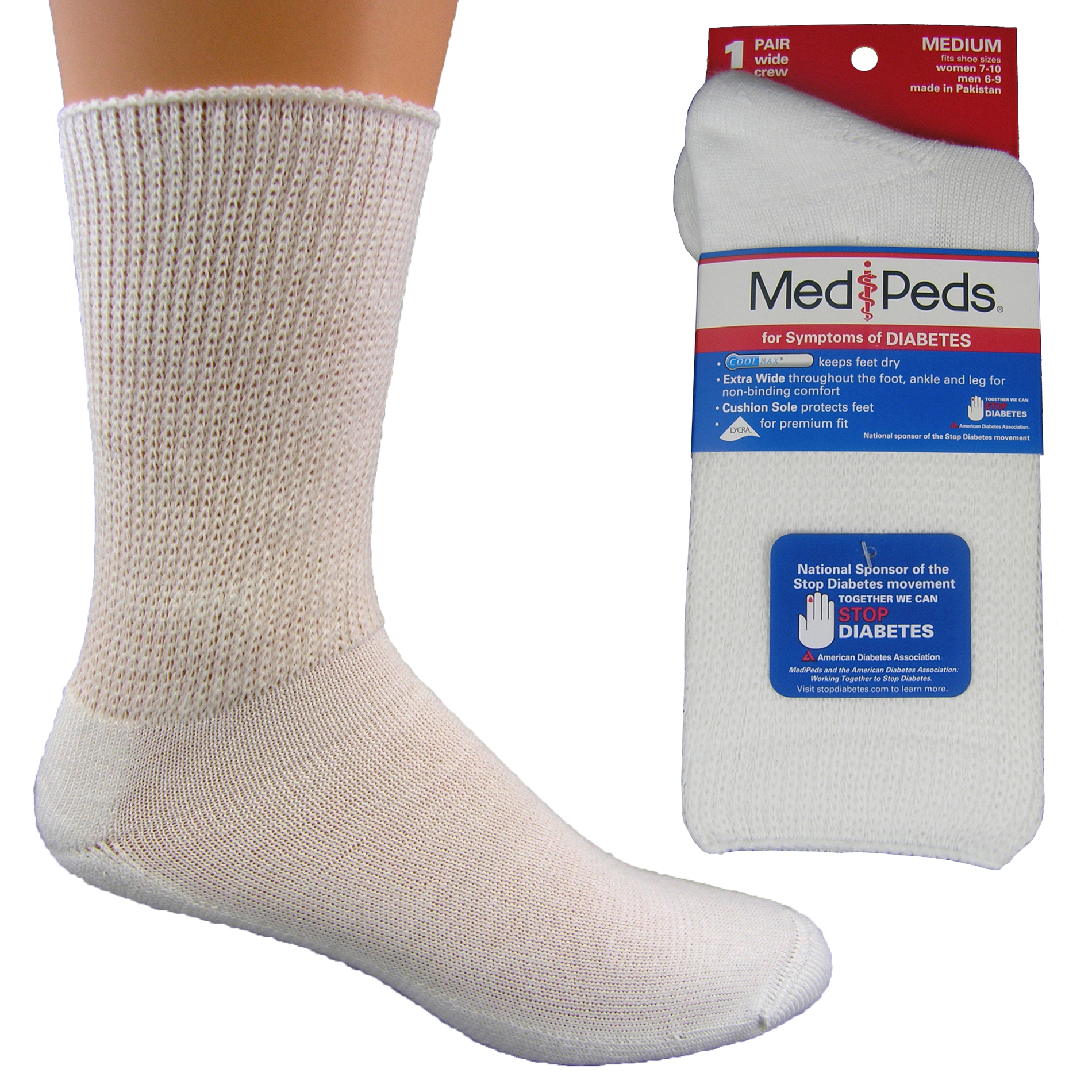 MediPeds Diabetic EXTRA WIDE Crew Sock- 1Pr - Clothing - Women's
