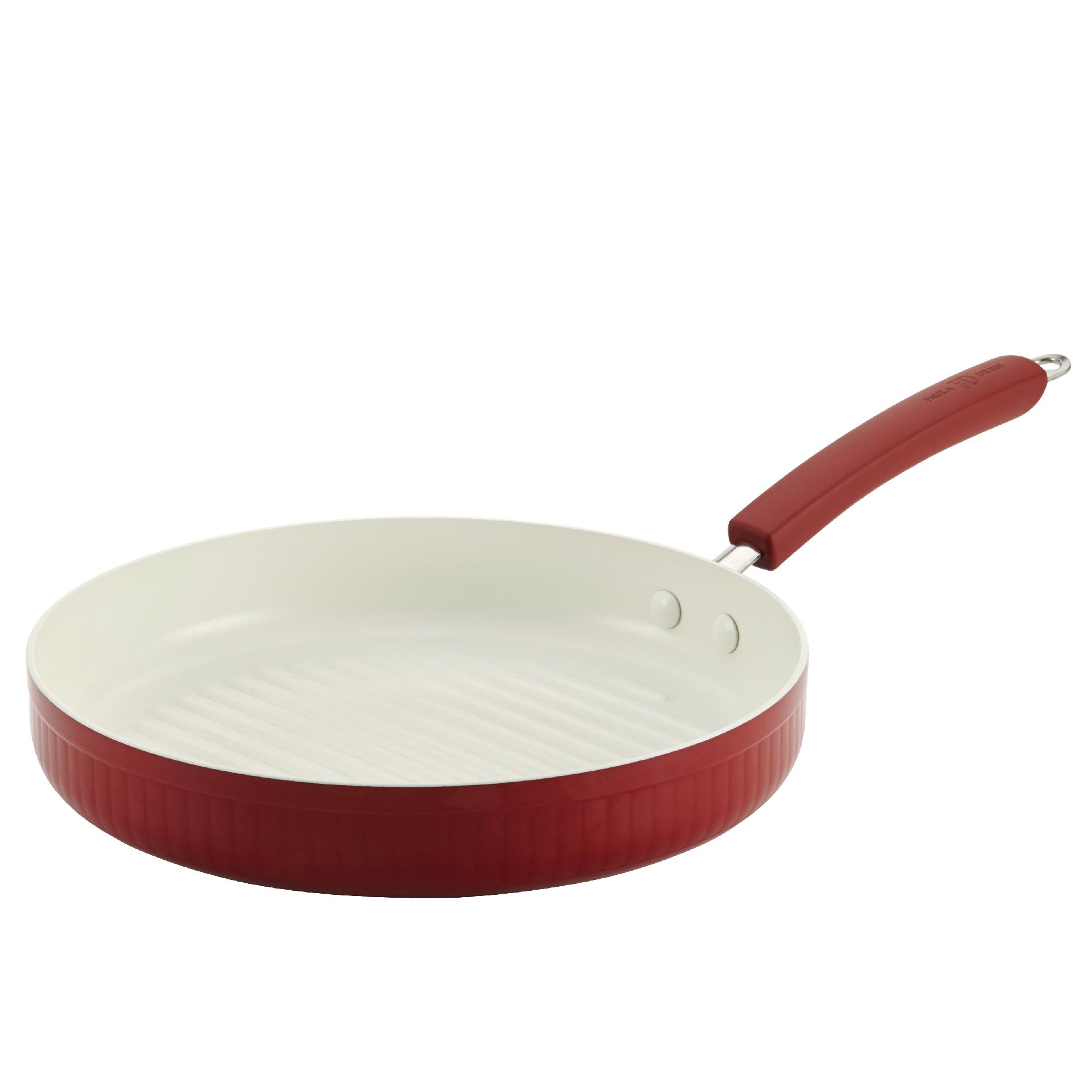 Paula Deen Savannah Collection Aluminum Nonstick 11.25-Inch Deep Round Grill Pan  Red