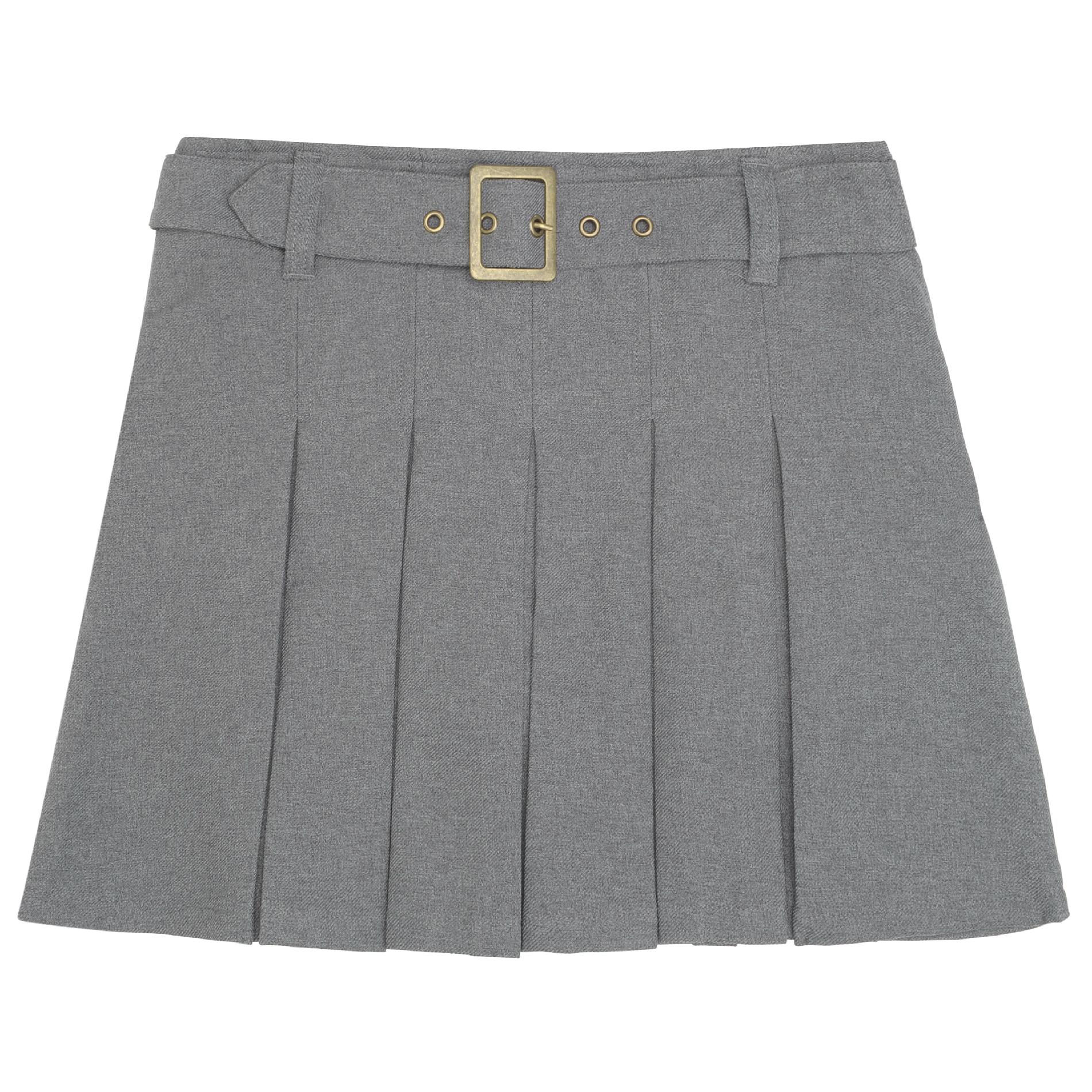 Girls Plus Pleated Scooter with Square-Buckle Belt (Heather Grey)