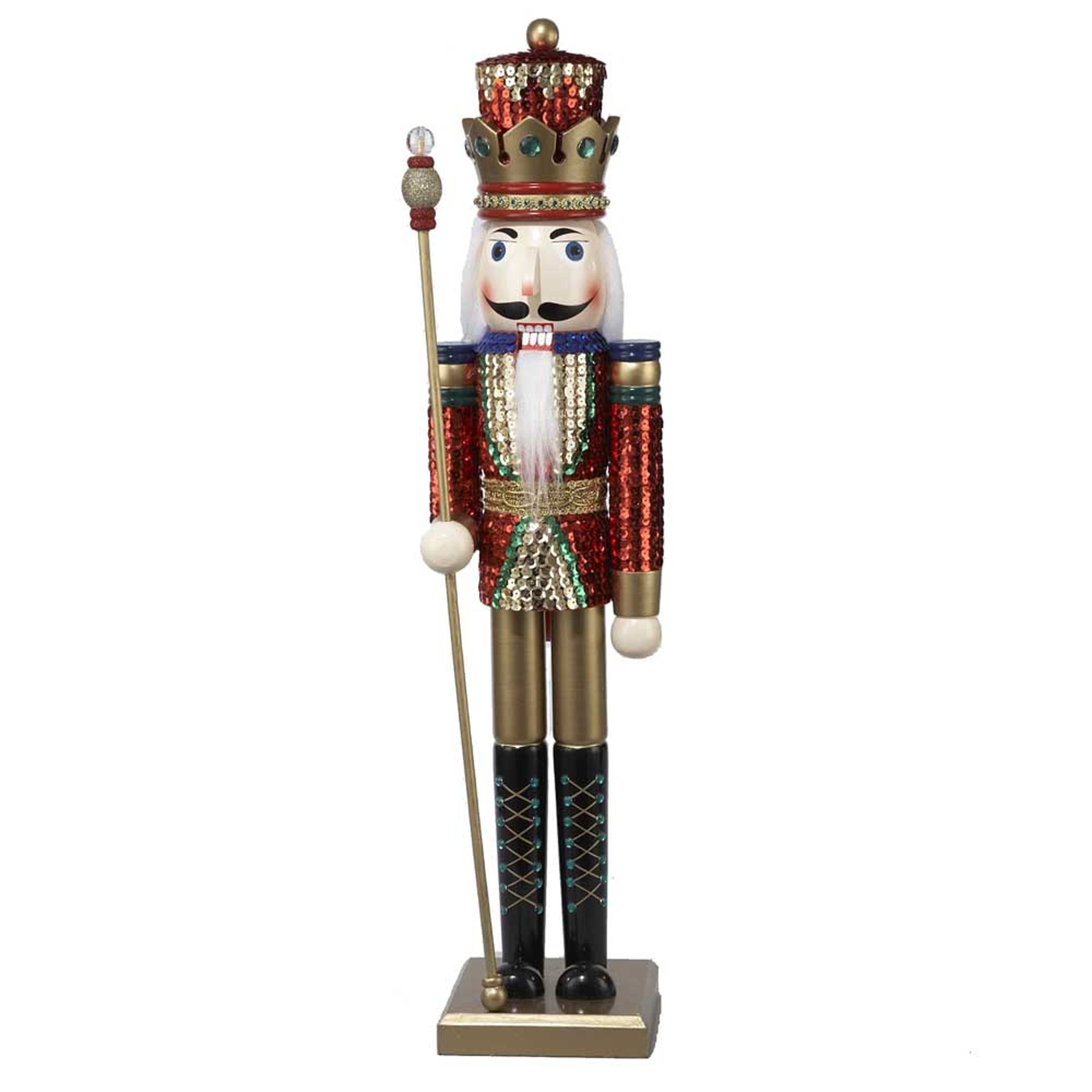 30" Wooden King Nutcracker with Sequins