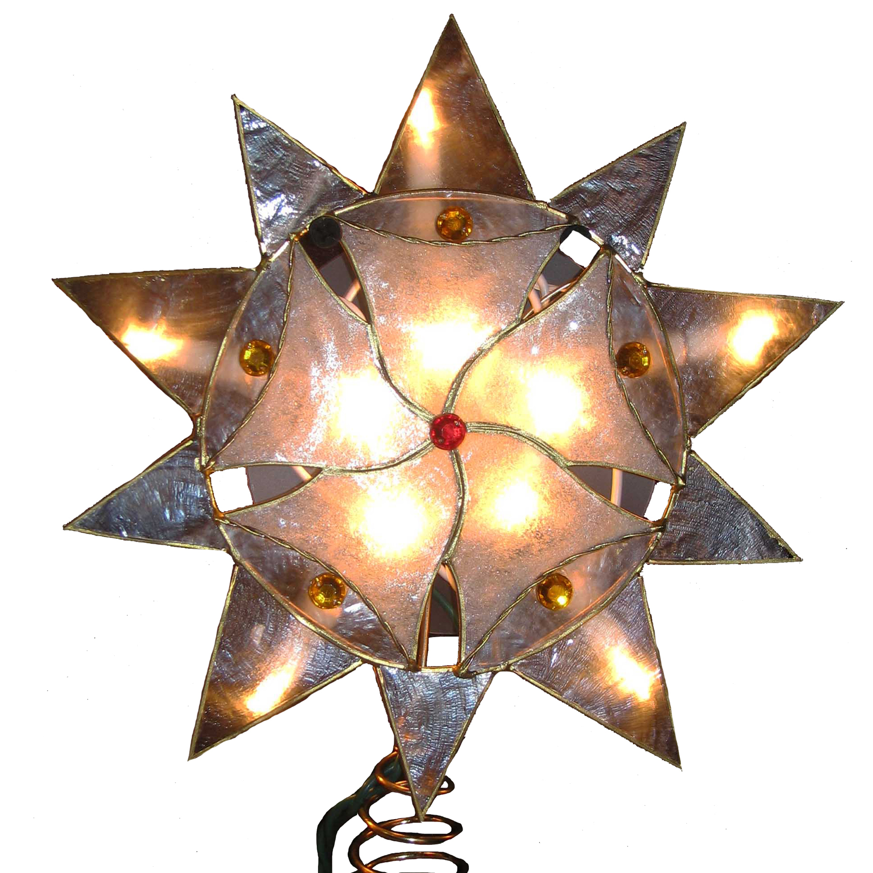 10-Light 9" Gold Capiz Star Treetop with Bells