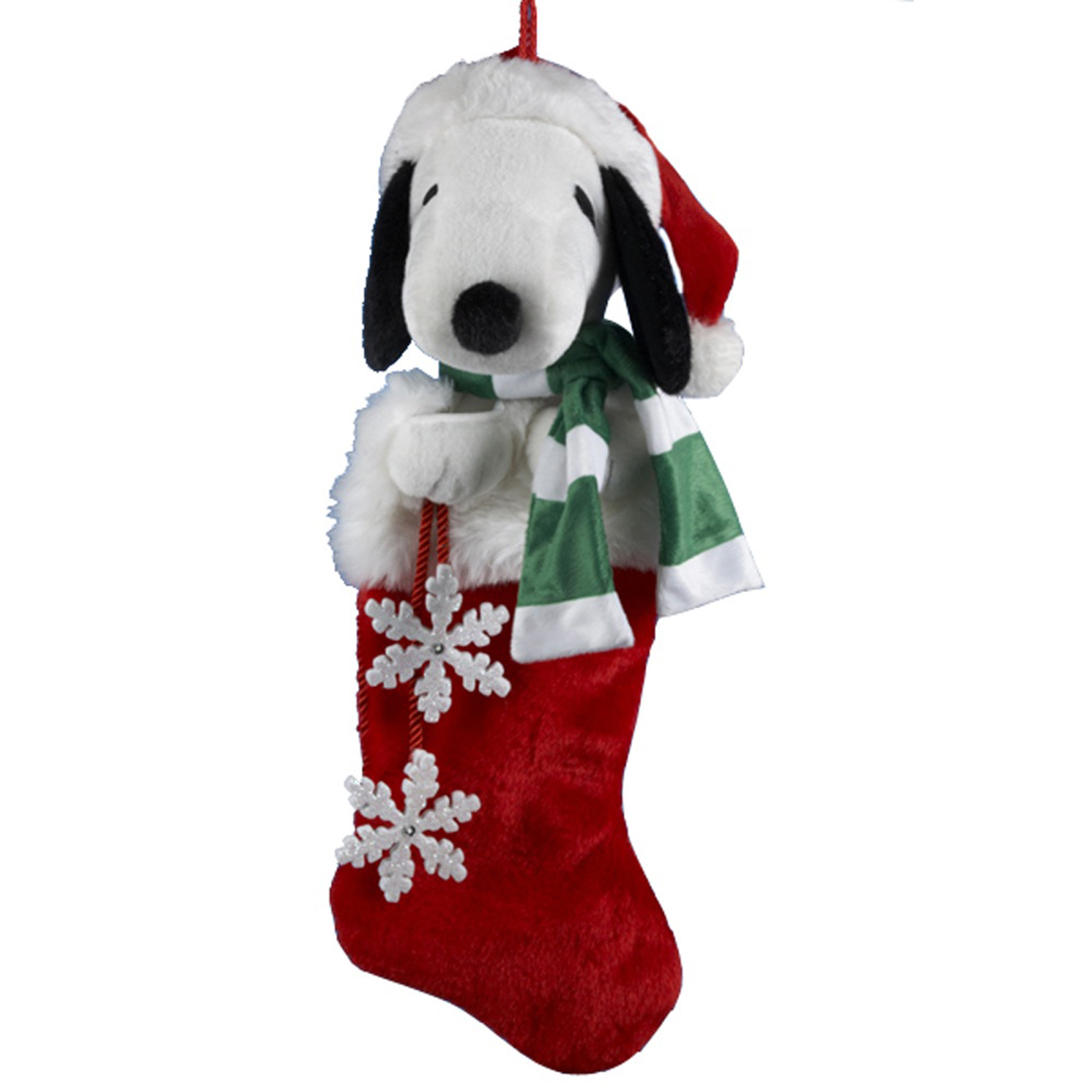 21" Snoopy Plush Head Stocking with Snowflake Dang