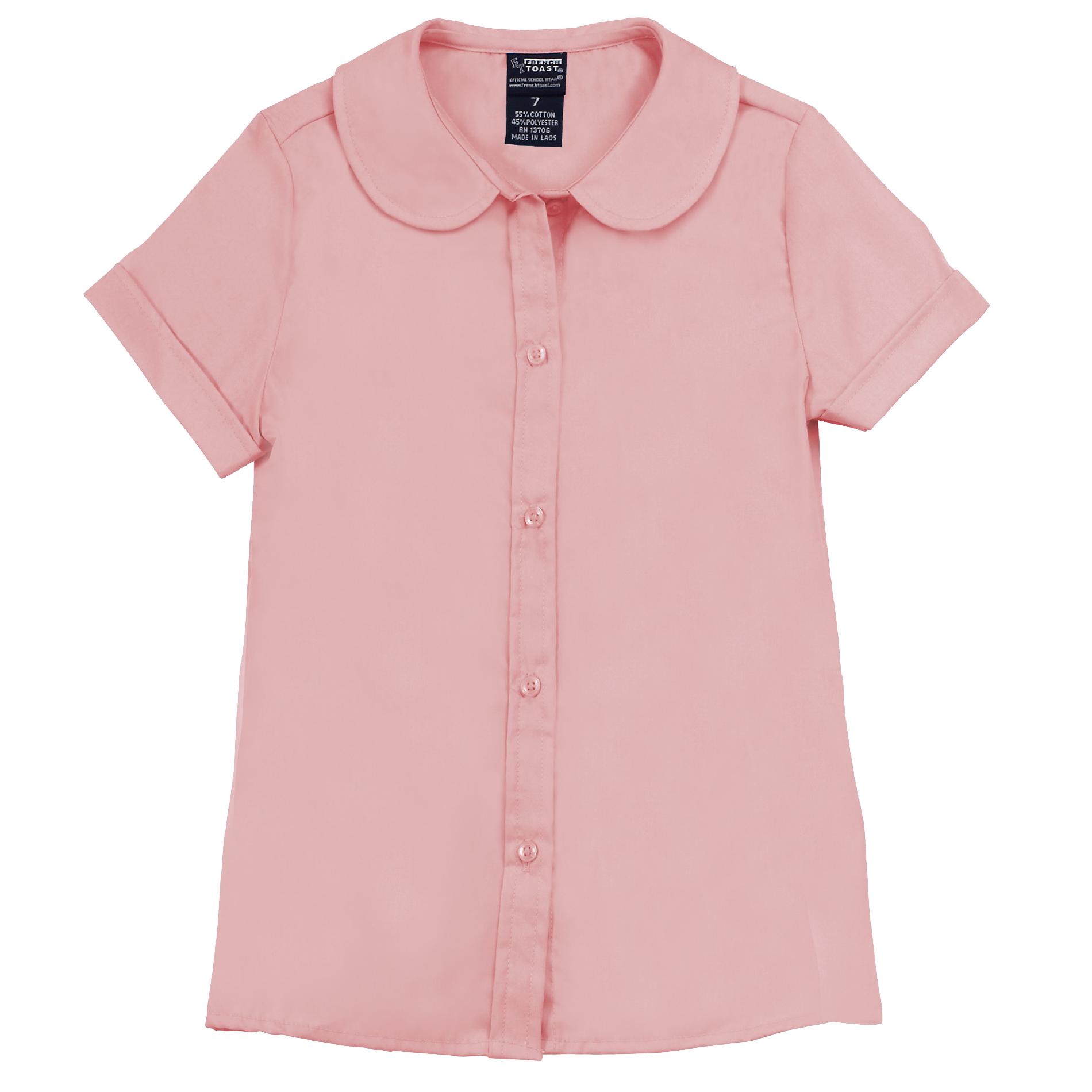 Toddler Short Sleeve Peter Pan Blouse with Lace Trim Collar