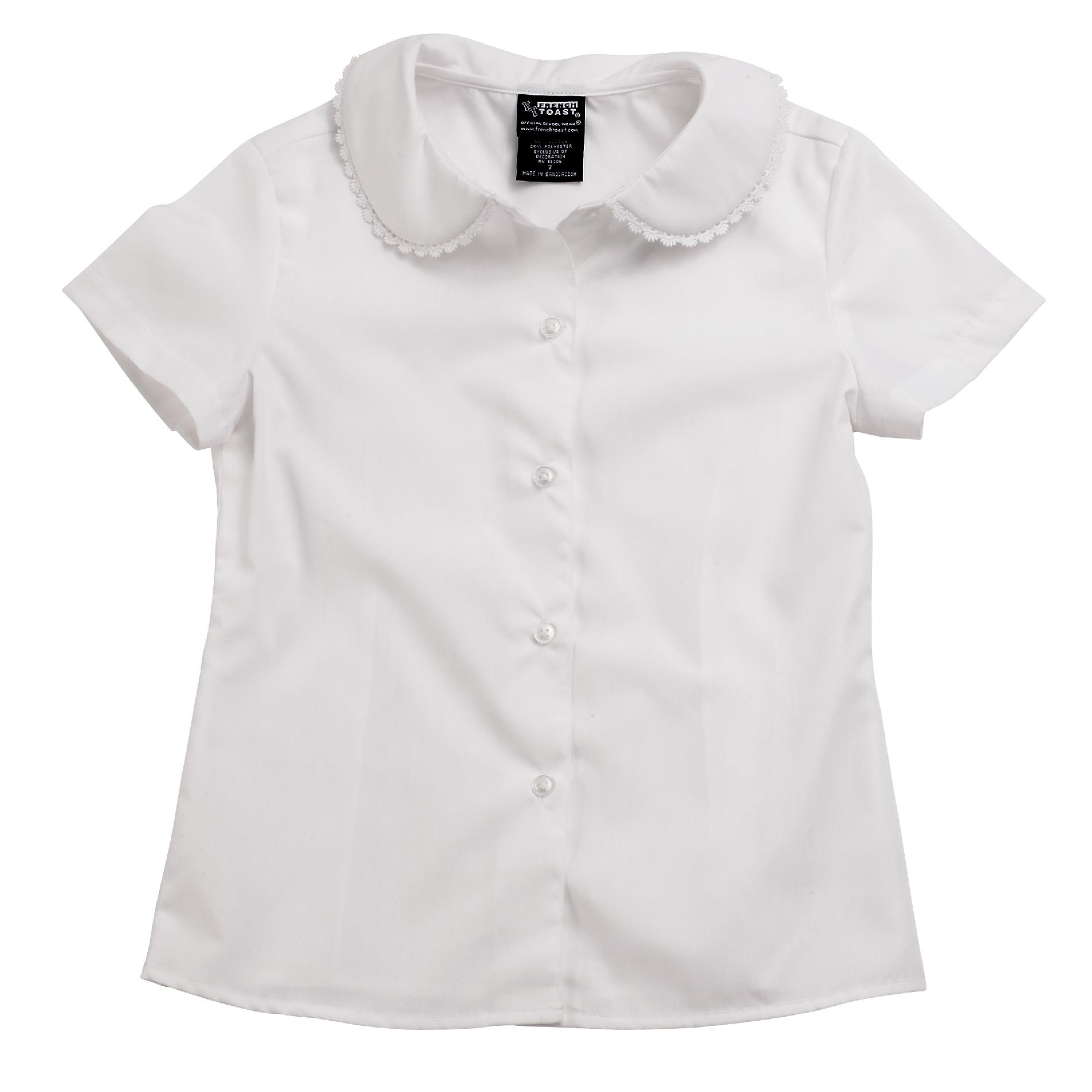 At School by French Toast Short Sleeve Peter Pan Blouse with Lace Trim