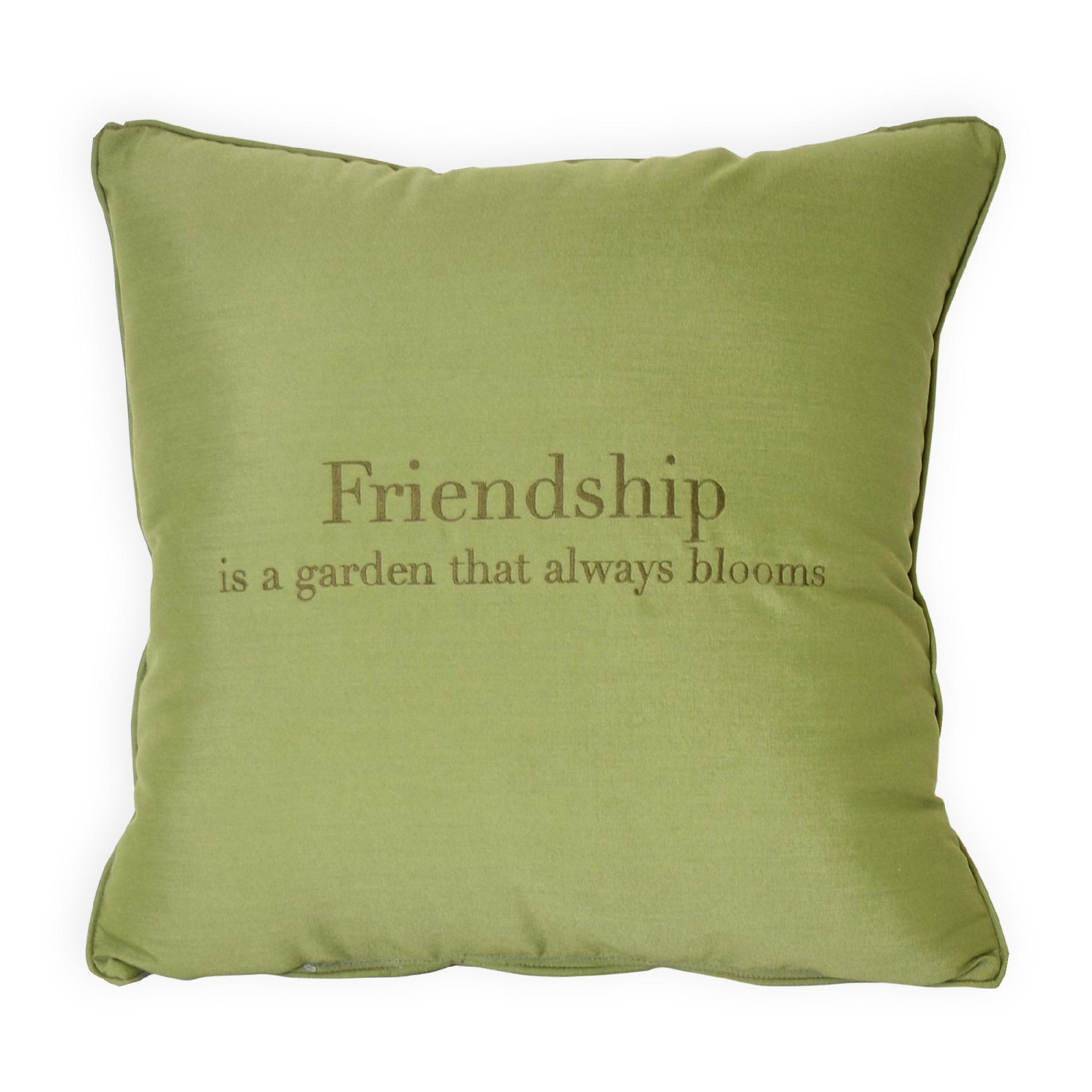 Deluxe (24") Embroidered Billboard Pillow - "Friendship is a garden that always blooms" - Color:  Spectrum Cilantro