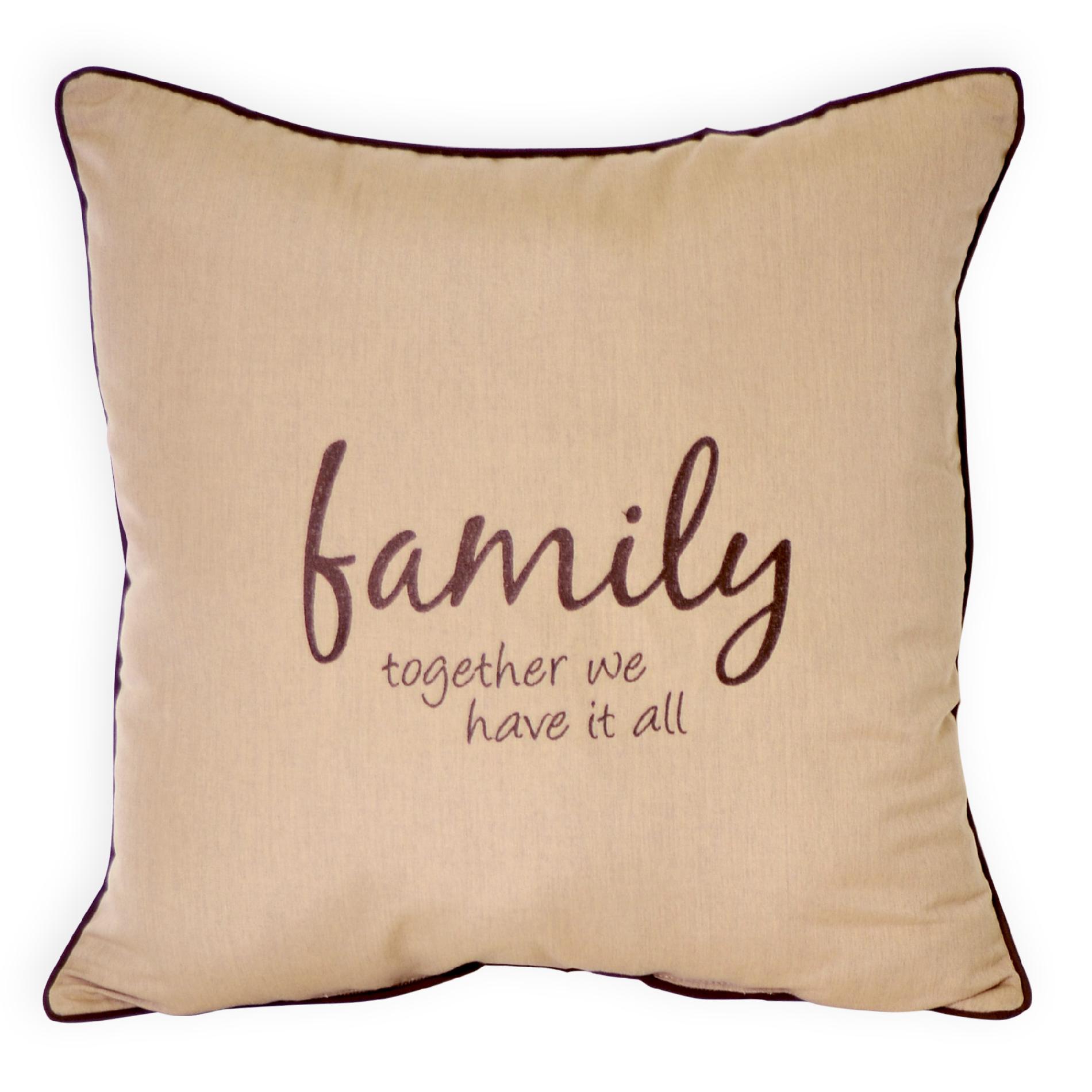 Deluxe (24") Embroidered Billboard Pillow - "Family, together we have it all" - Color:  Canvas Heather Beige