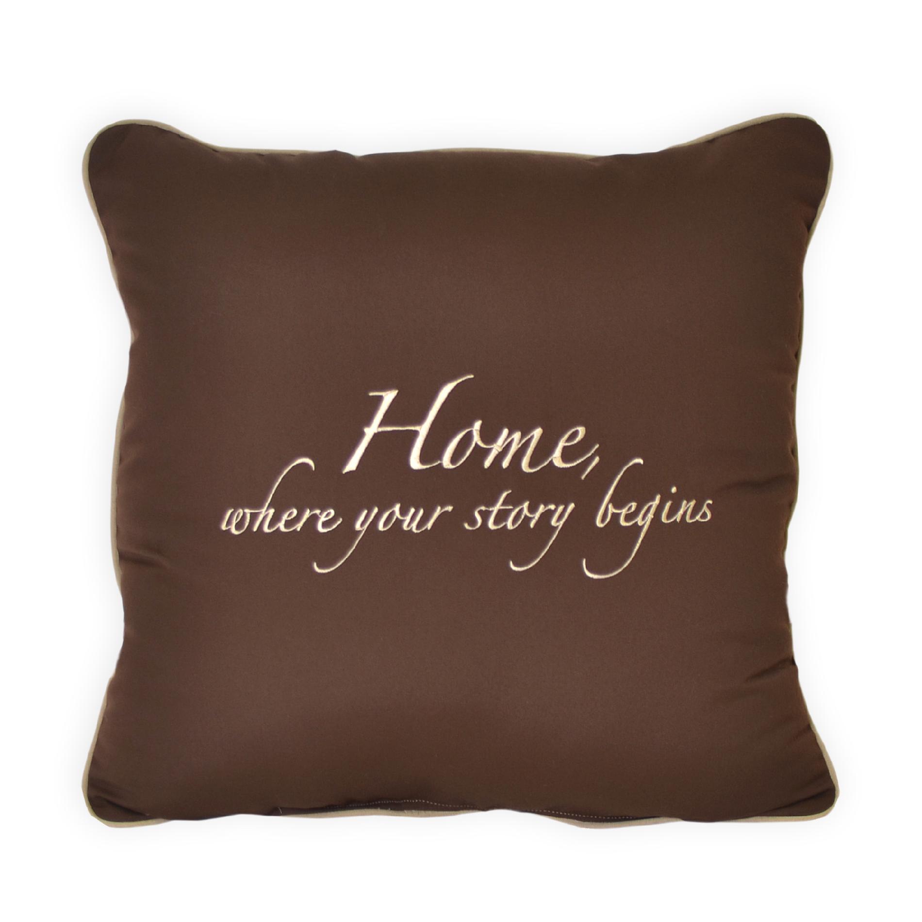 Deluxe (24") Embroidered Billboard Pillow - "Home, where your story begins" - Color:  Canvas Bay Brown