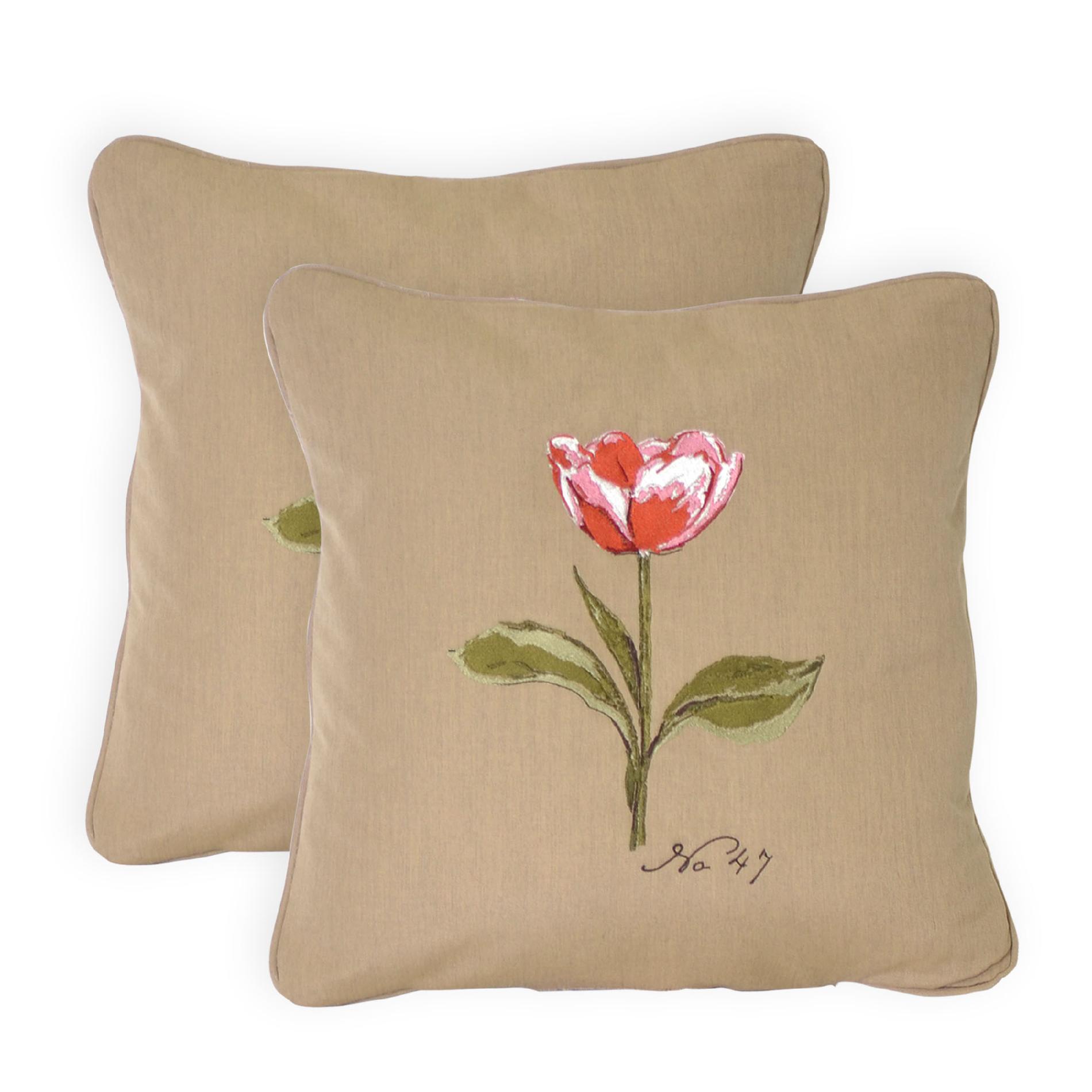 Pack of 2 Deluxe (18") Embroidered Tulip Pillows - Color:  Canvas Heather Beige