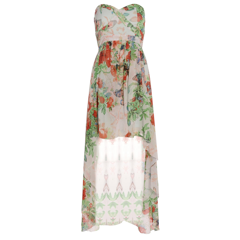AX Paris Women's Summer Floral Printed Strapless Chiffon Dress - Online Exclusive