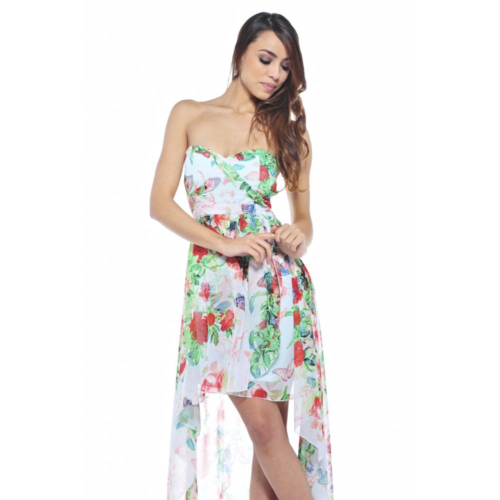 AX Paris Women's Summer Floral Printed Strapless Chiffon Dress - Online Exclusive