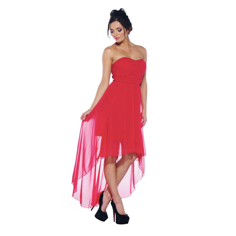 AX Paris Women&#8217;s Rouche Chiffon Strapless Red Dress - Online Exclusive