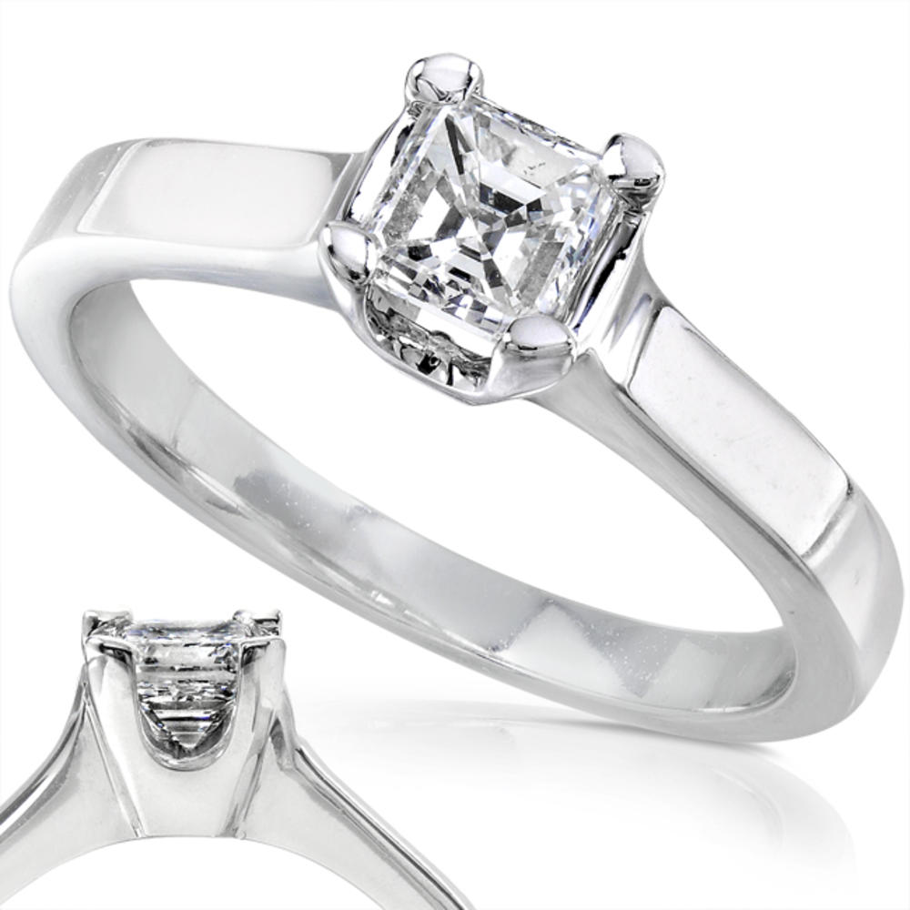 Asscher Cut Diamond Engagement Solitaire Ring 1/2 Carat (ct. tw) in 14K White Gold