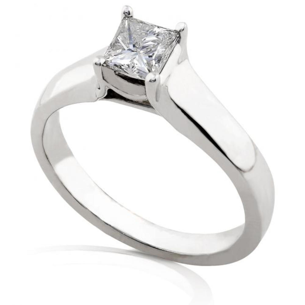 Princess Cut Diamond Engagement Solitaire Ring 14K White Gold
