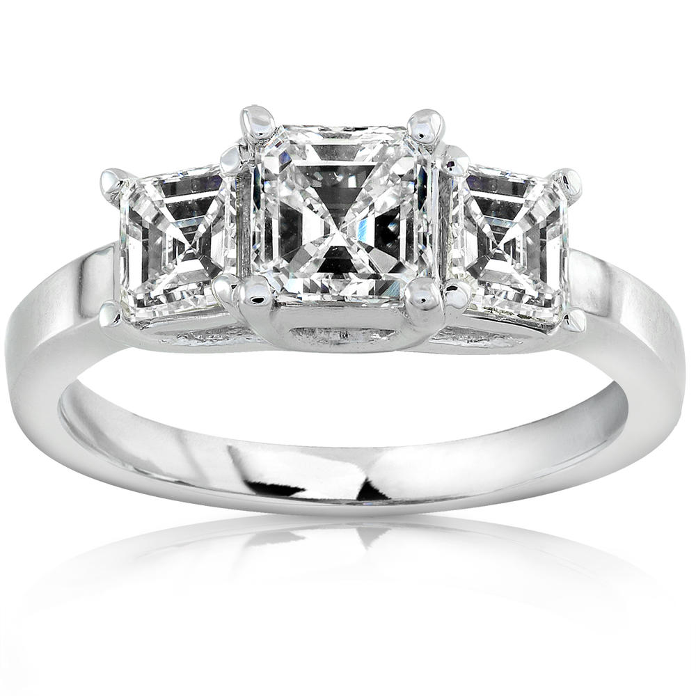 Asscher Cut Three-Stone Diamond Engagement Ring 1 1/2 Carat (ct. tw) in 14K White Gold